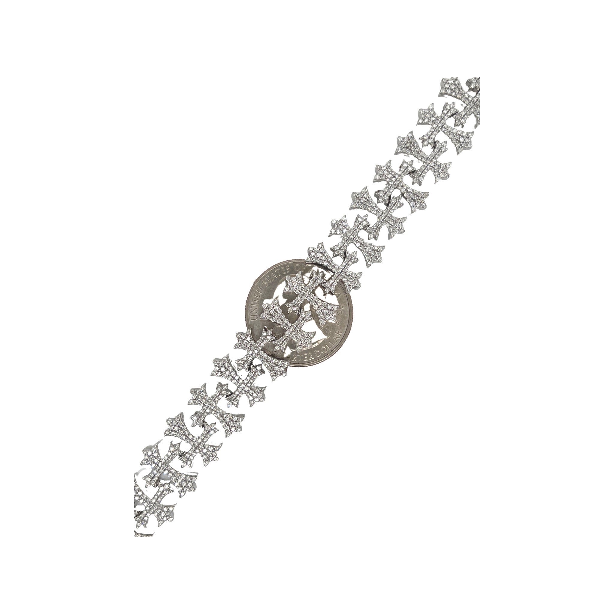 10K White Gold 15MM Designer Chrom Heart Cross Diamond Bracelet 5.79 CT 8"