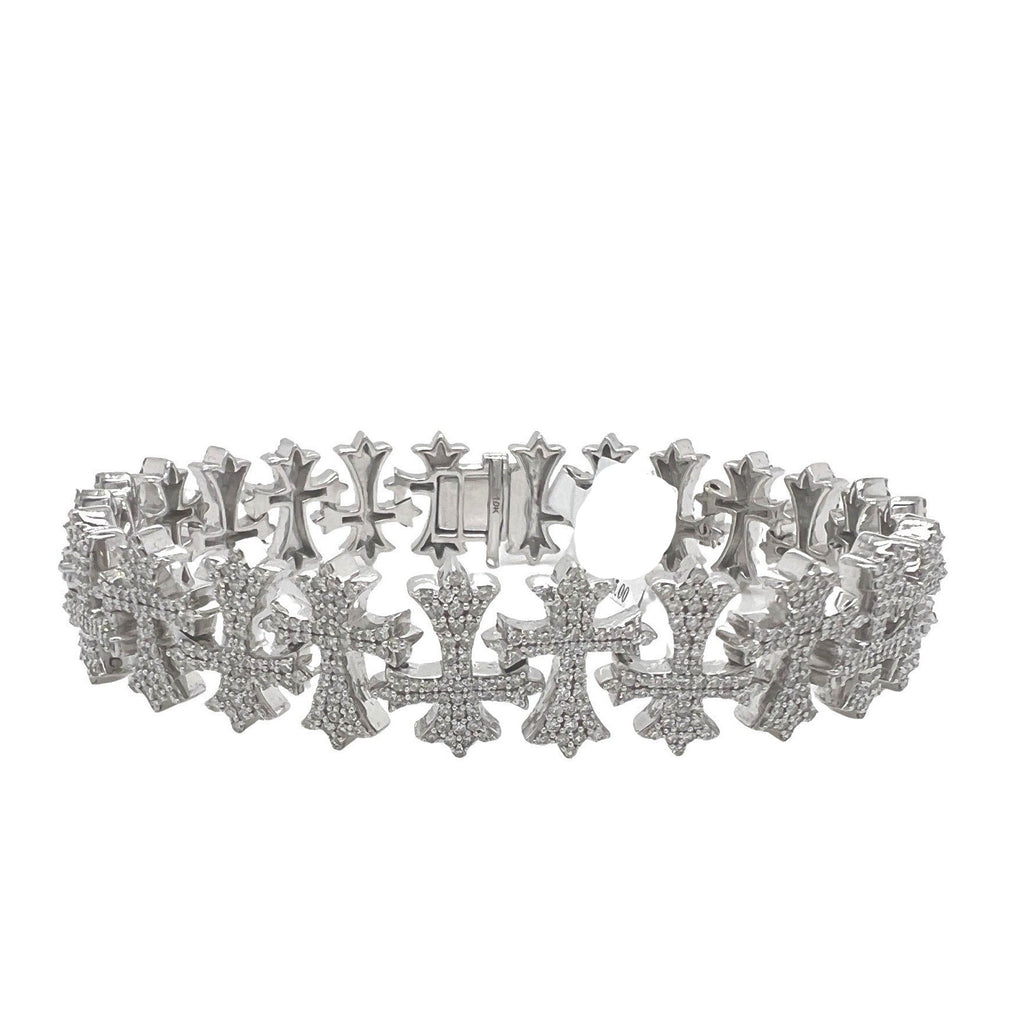 10K White Gold 15MM Designer Chrom Heart Cross Diamond Bracelet 5.79 CT 8"