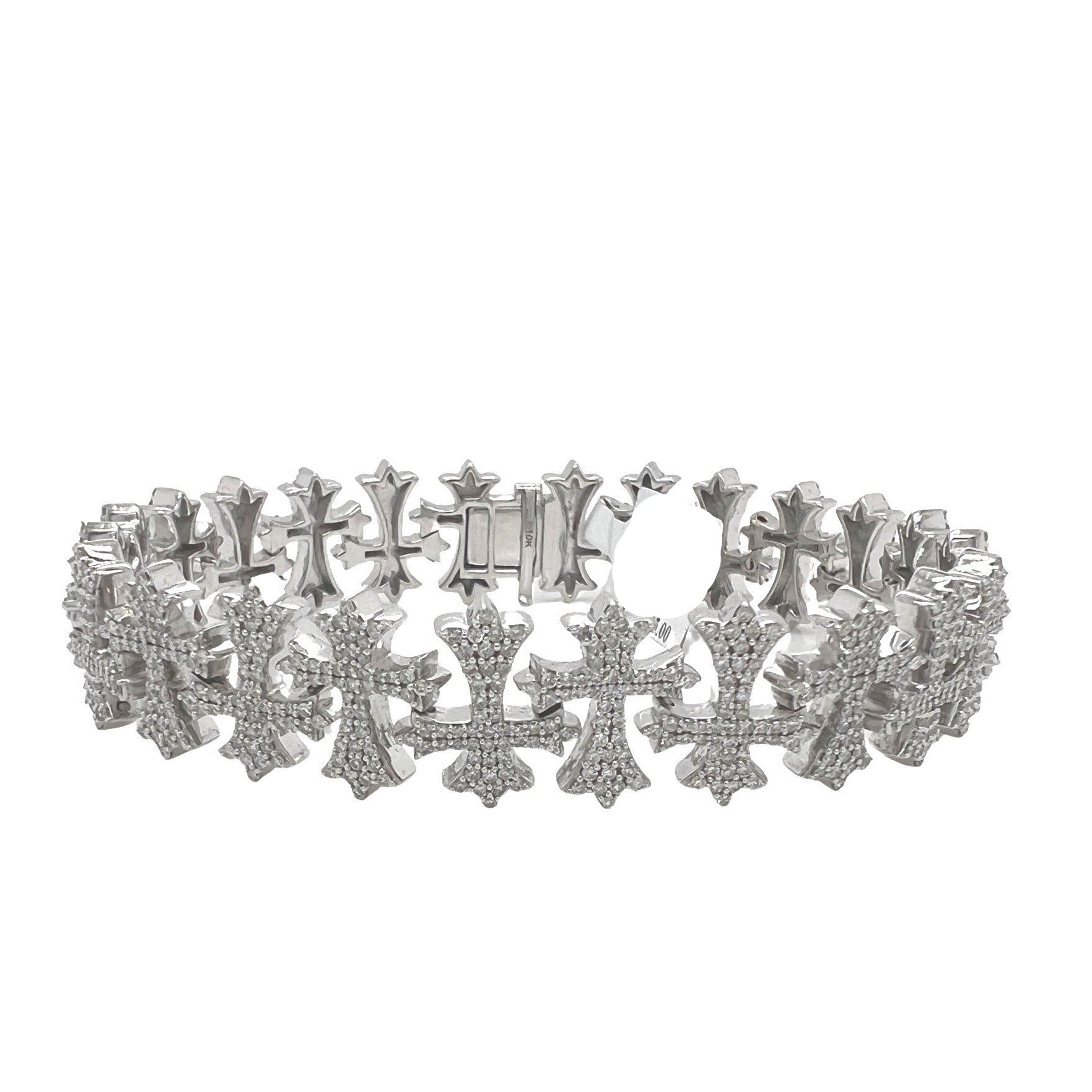 10K White Gold 15MM Designer Chrom Heart Cross Diamond Bracelet 5.79 CT 8"