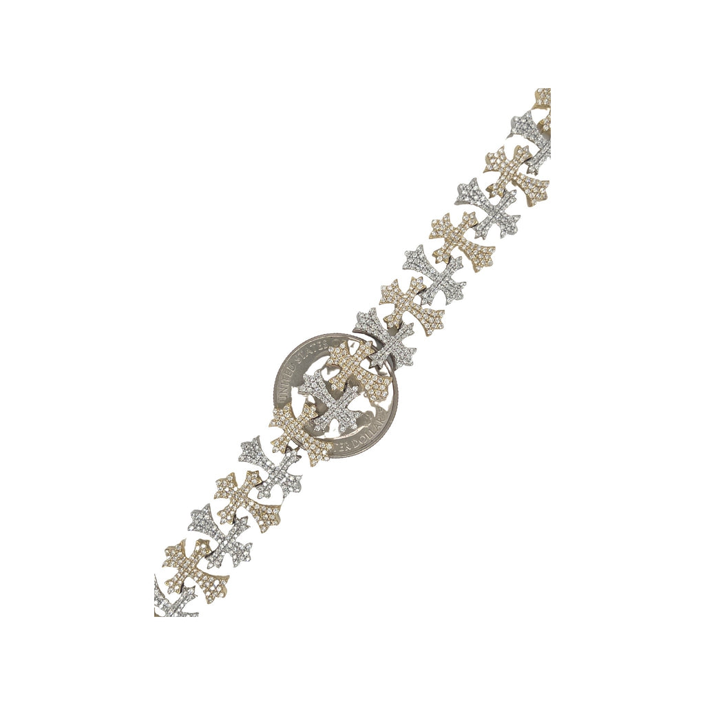 10K Two-Tone Gold 15MM Designer Chrom Heart Cross Diamond Bracelet 5.83 CT 8.25"