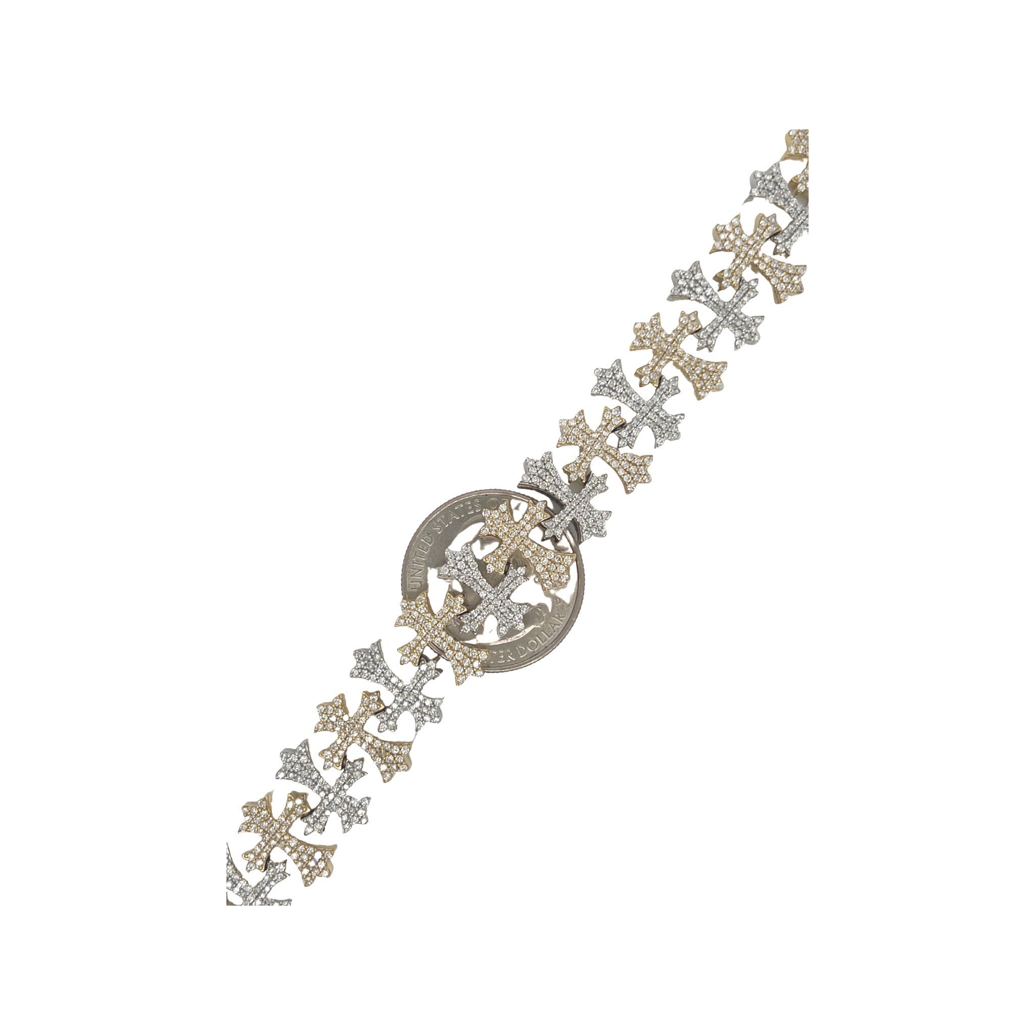 10K Two-Tone Gold 15MM Designer Chrom Heart Cross Diamond Bracelet 5.83 CT 8.25"