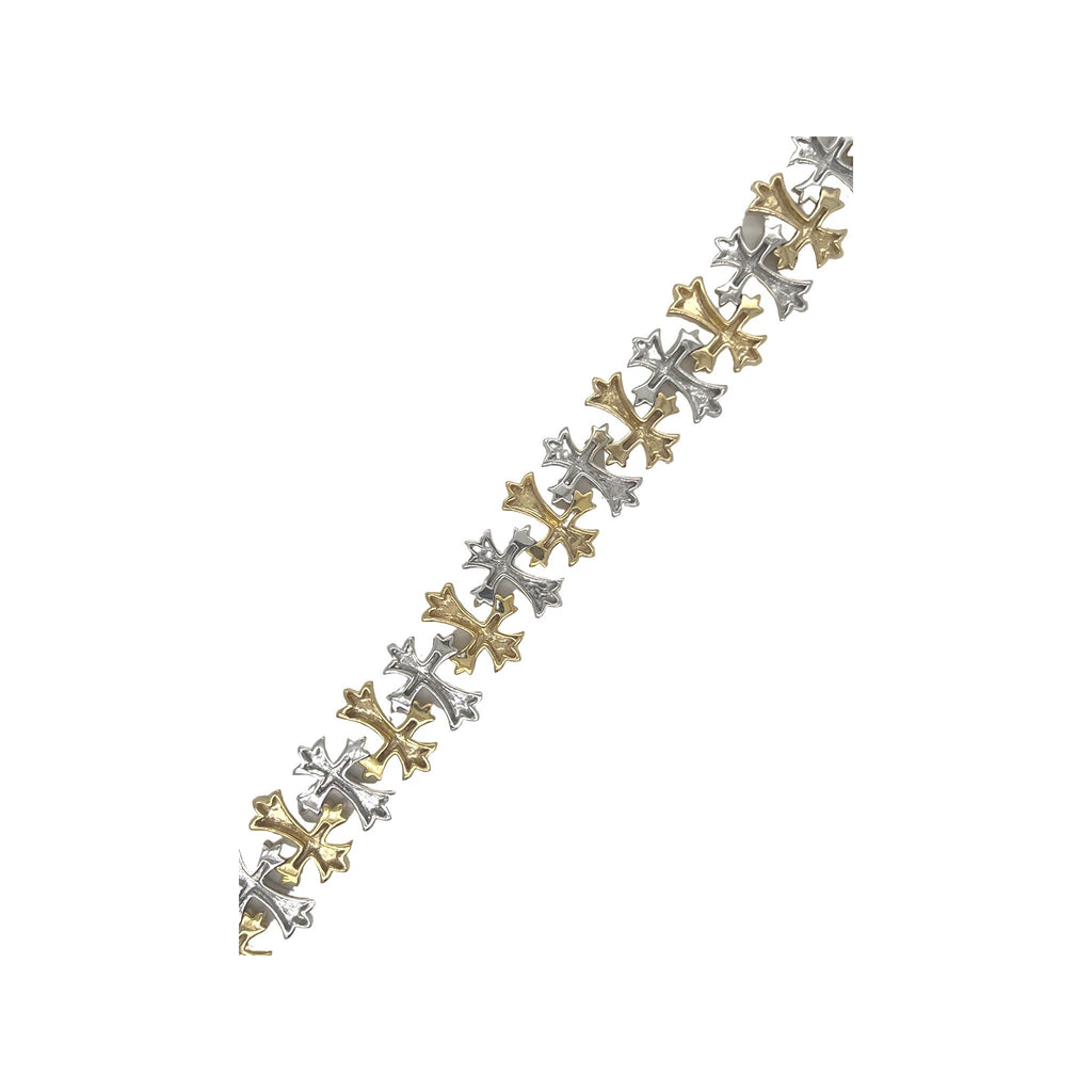 10K Two-Tone Gold 15MM Designer Chrom Heart Cross Diamond Bracelet 5.83 CT 8.25"