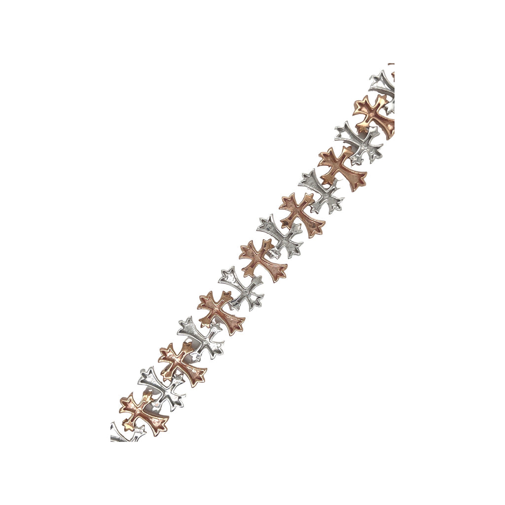 10K Two-Tone Gold 15MM Designer Chrom Heart Cross Diamond Bracelet 6.36 CT 8.25"