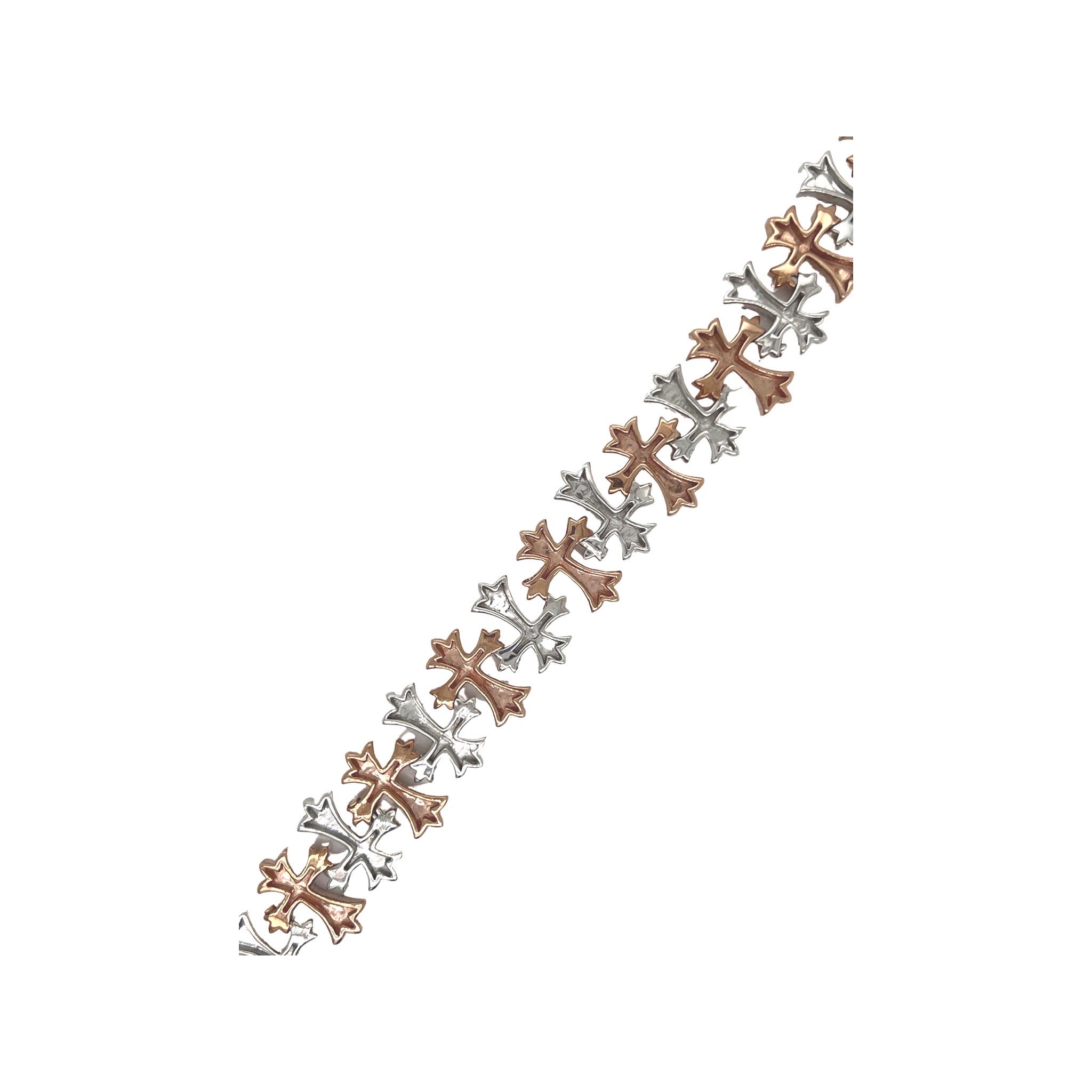 10K Two-Tone Gold 15MM Designer Chrom Heart Cross Diamond Bracelet 6.36 CT 8.25"