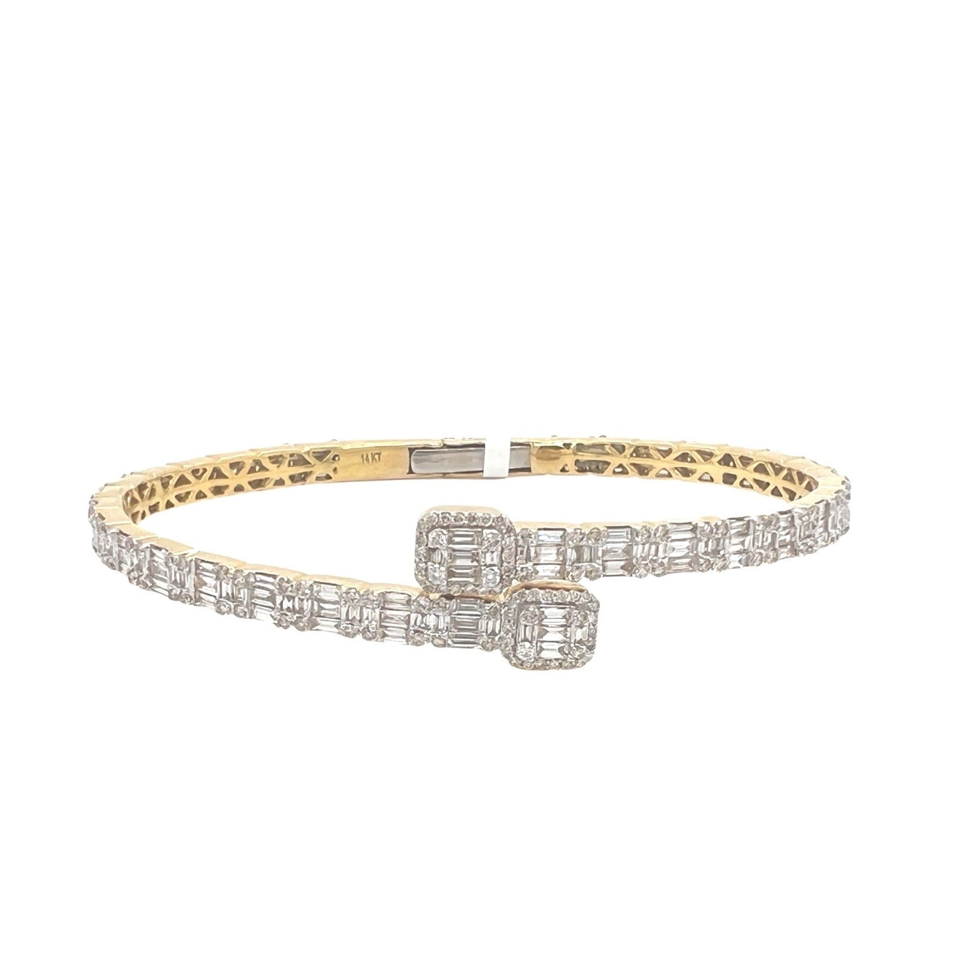 10K Yellow Gold Designer Baguette Diamond Bangle Bracelet 6.76 CT 8.5"