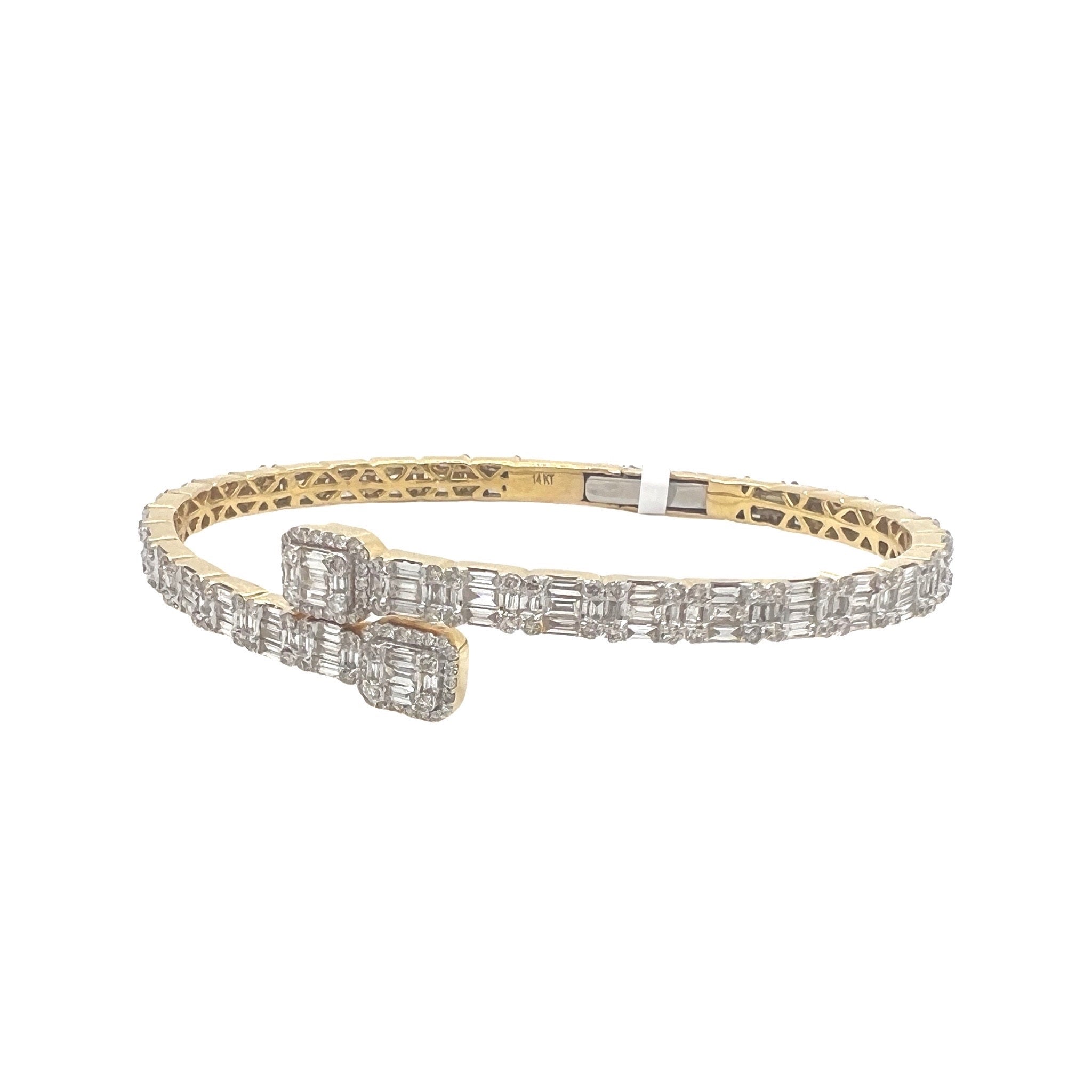 10K Yellow Gold Designer Baguette Diamond Bangle Bracelet 6.76 CT 8.5"