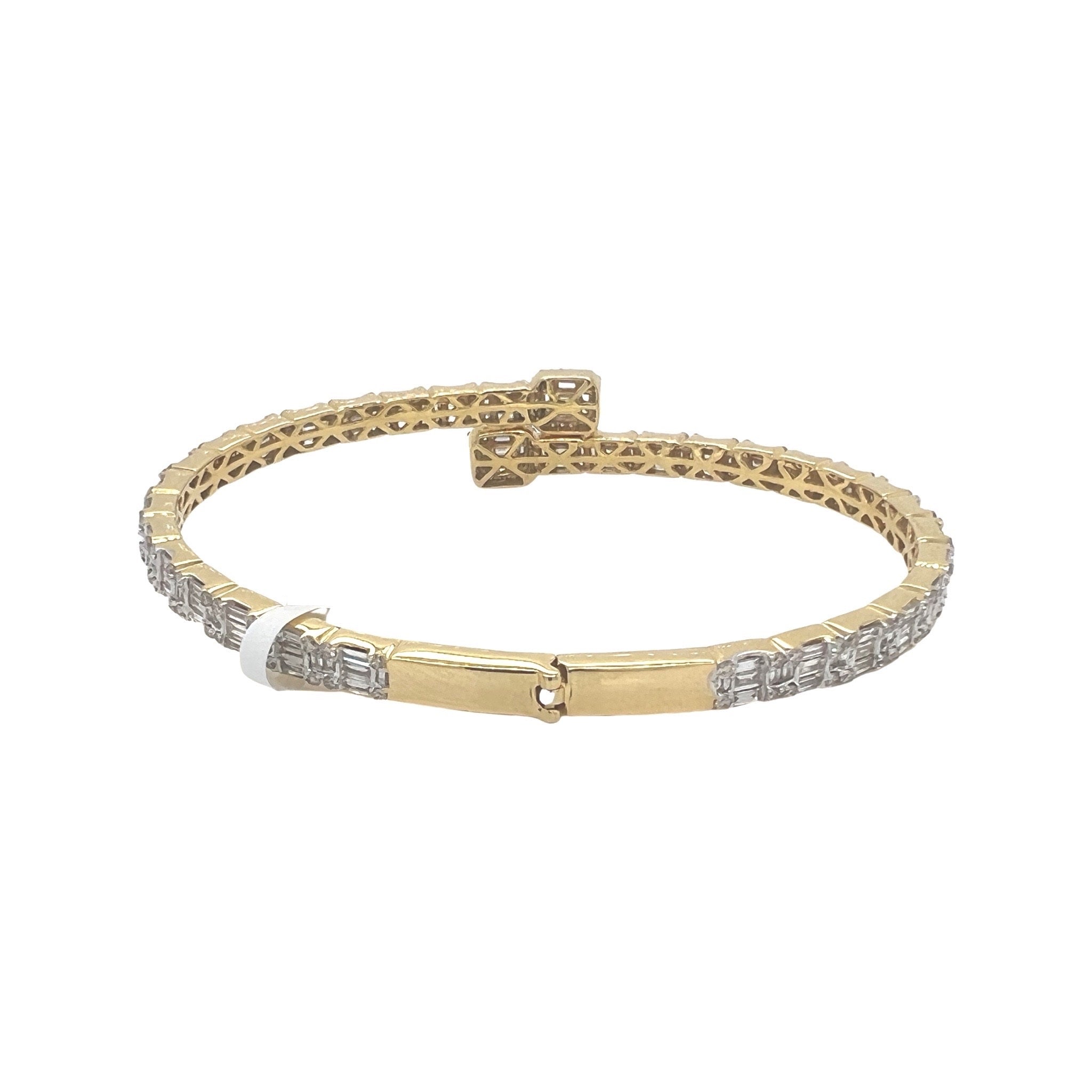 10K Yellow Gold Designer Baguette Diamond Bangle Bracelet 6.76 CT 8.5"