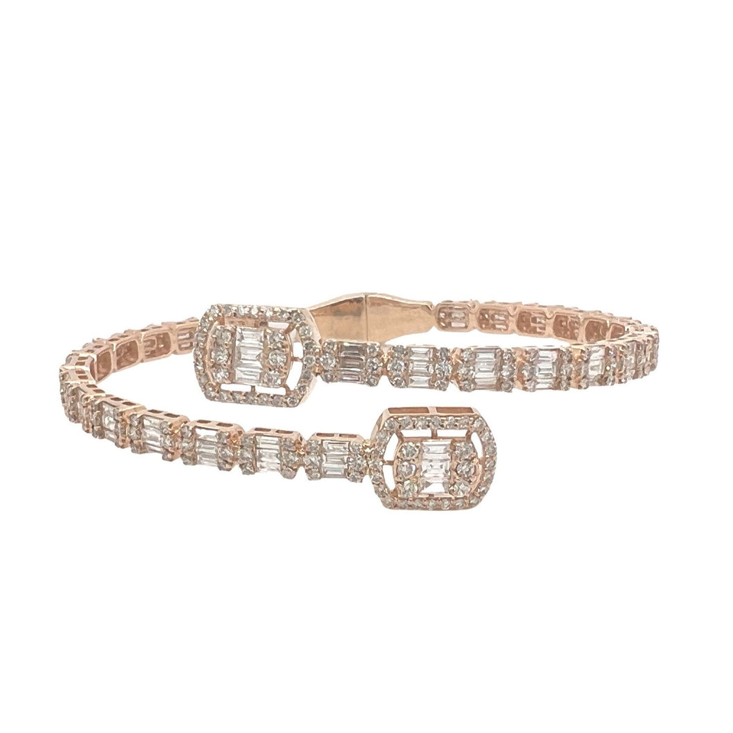 14K Rose Gold Designer Baguette Diamond Bangle Bracelet 5.41 CT 8.25