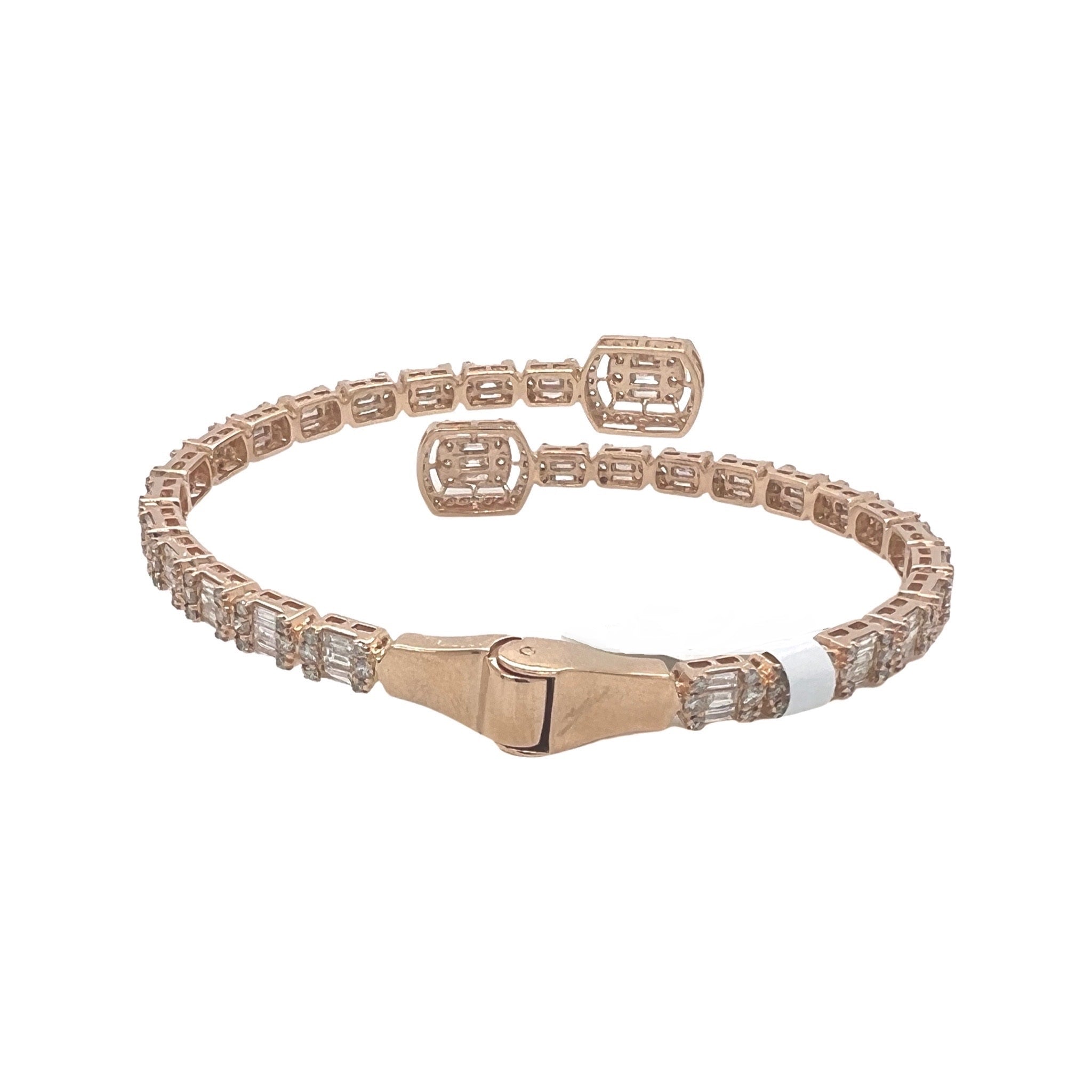 14K Rose Gold Designer Baguette Diamond Bangle Bracelet 5.41 CT 8.25"