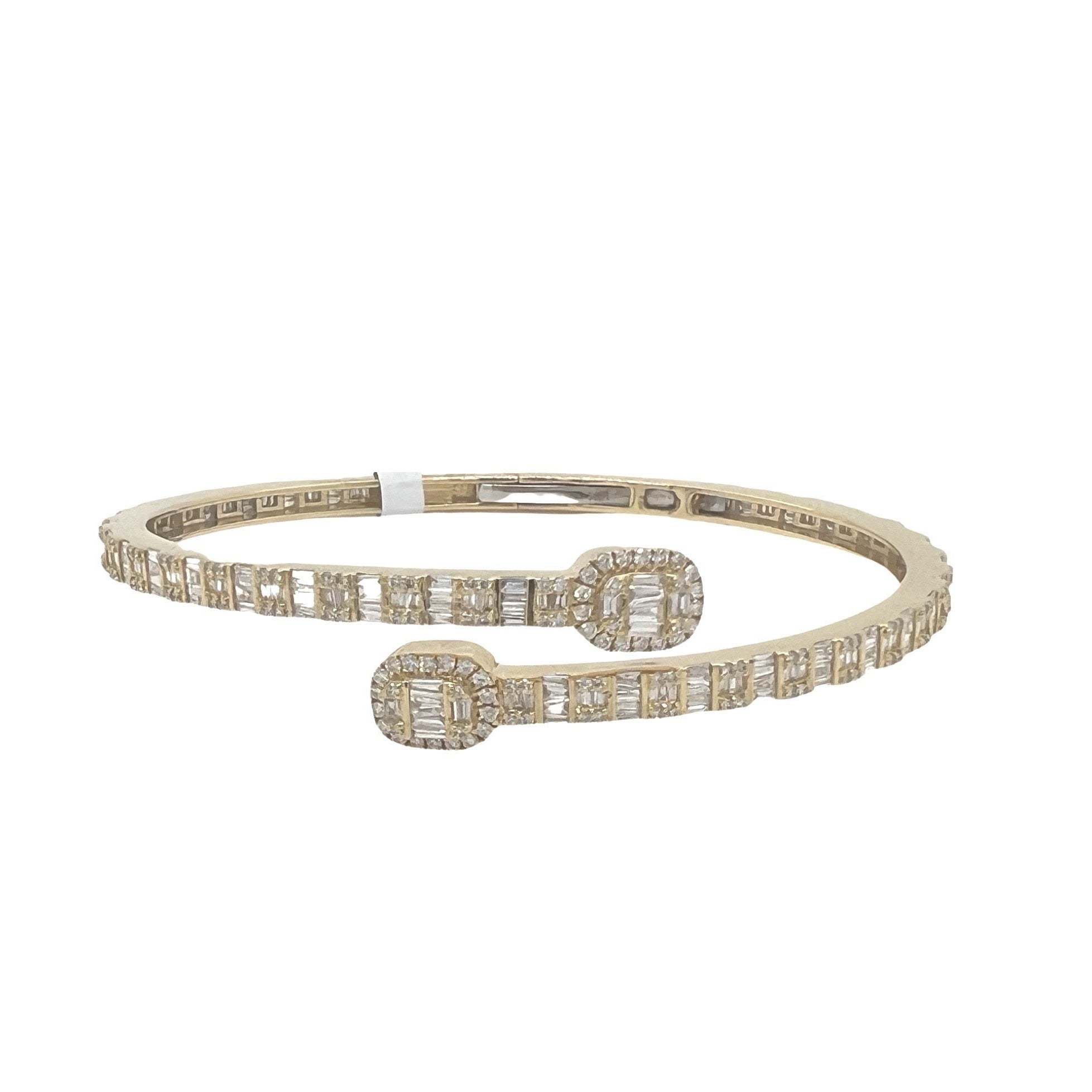 10K Yellow Gold Designer Baguette Diamond Bangle Bracelet 2.6 CT 7.5"