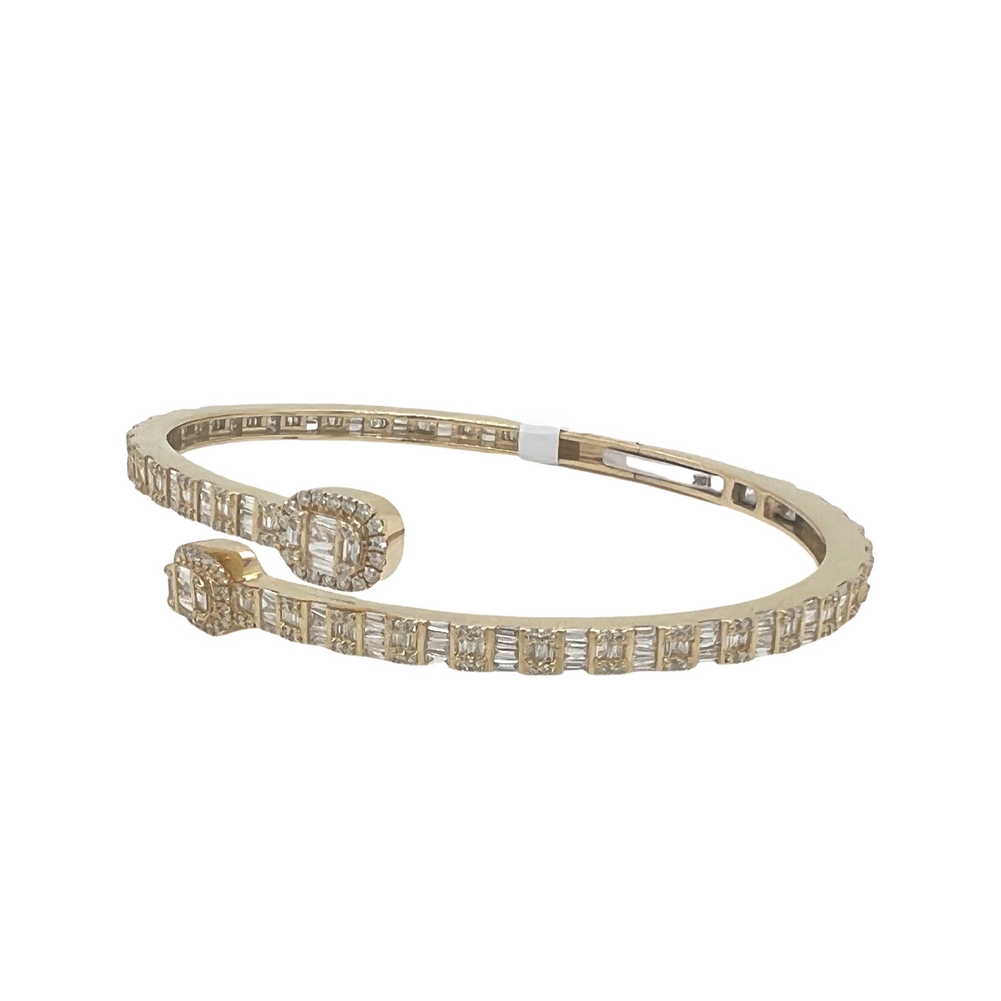 10K Yellow Gold Designer Baguette Diamond Bangle Bracelet 2.6 CT 7.5"