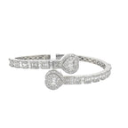 10K White Gold Designer Heart Baguette Diamond Bangle Bracelet 2.53 CT 7"