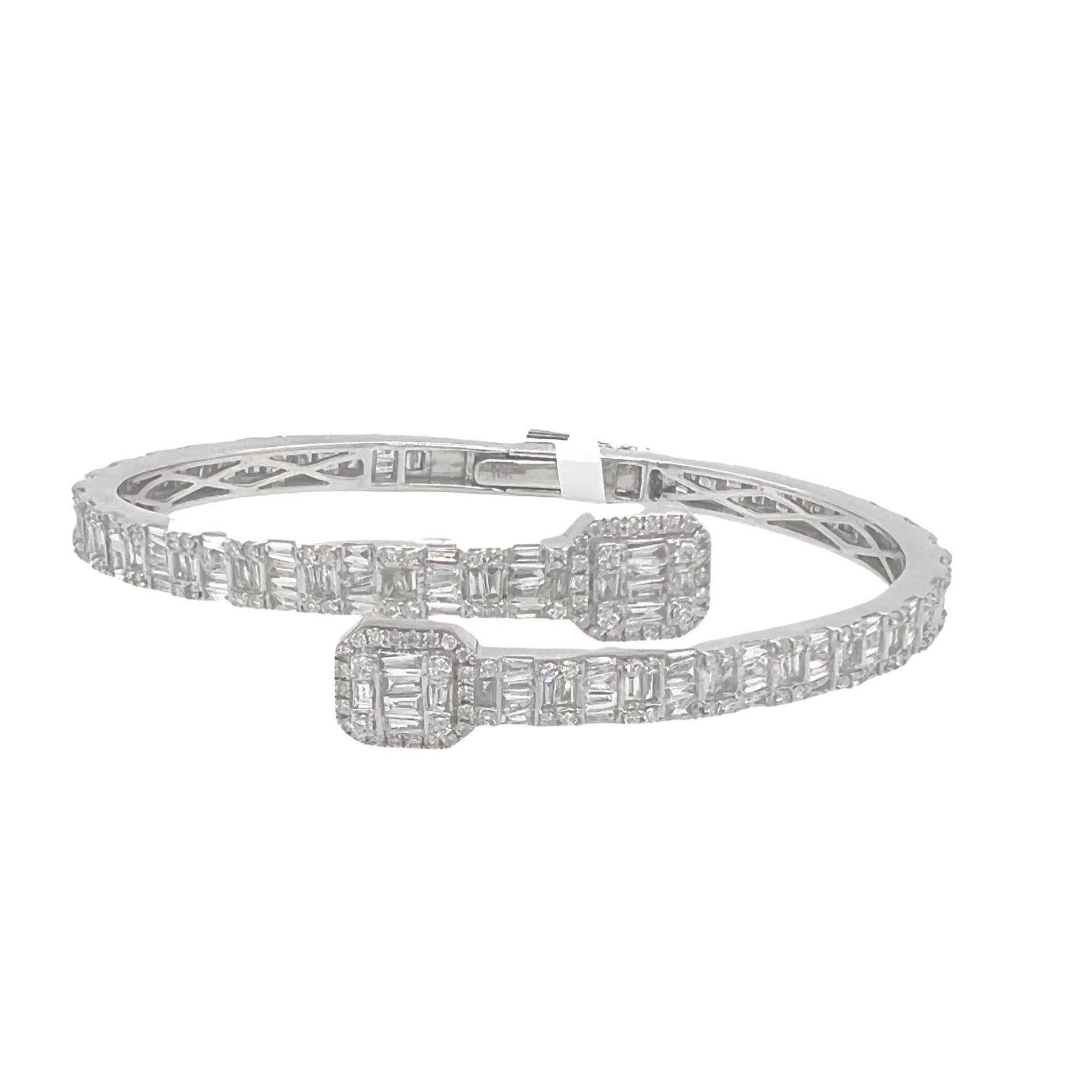10K White Gold Designer Baguette Diamond Bangle Bracelet 5.43 CT 7.5"