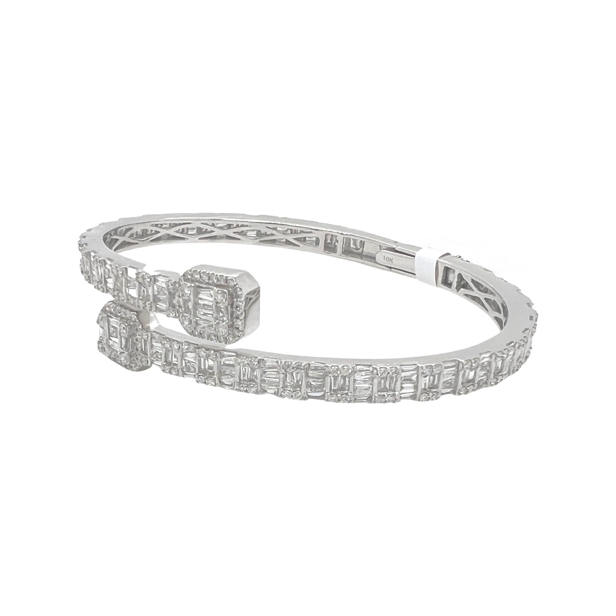 10K White Gold Designer Baguette Diamond Bangle Bracelet 5.43 CT 7.5"