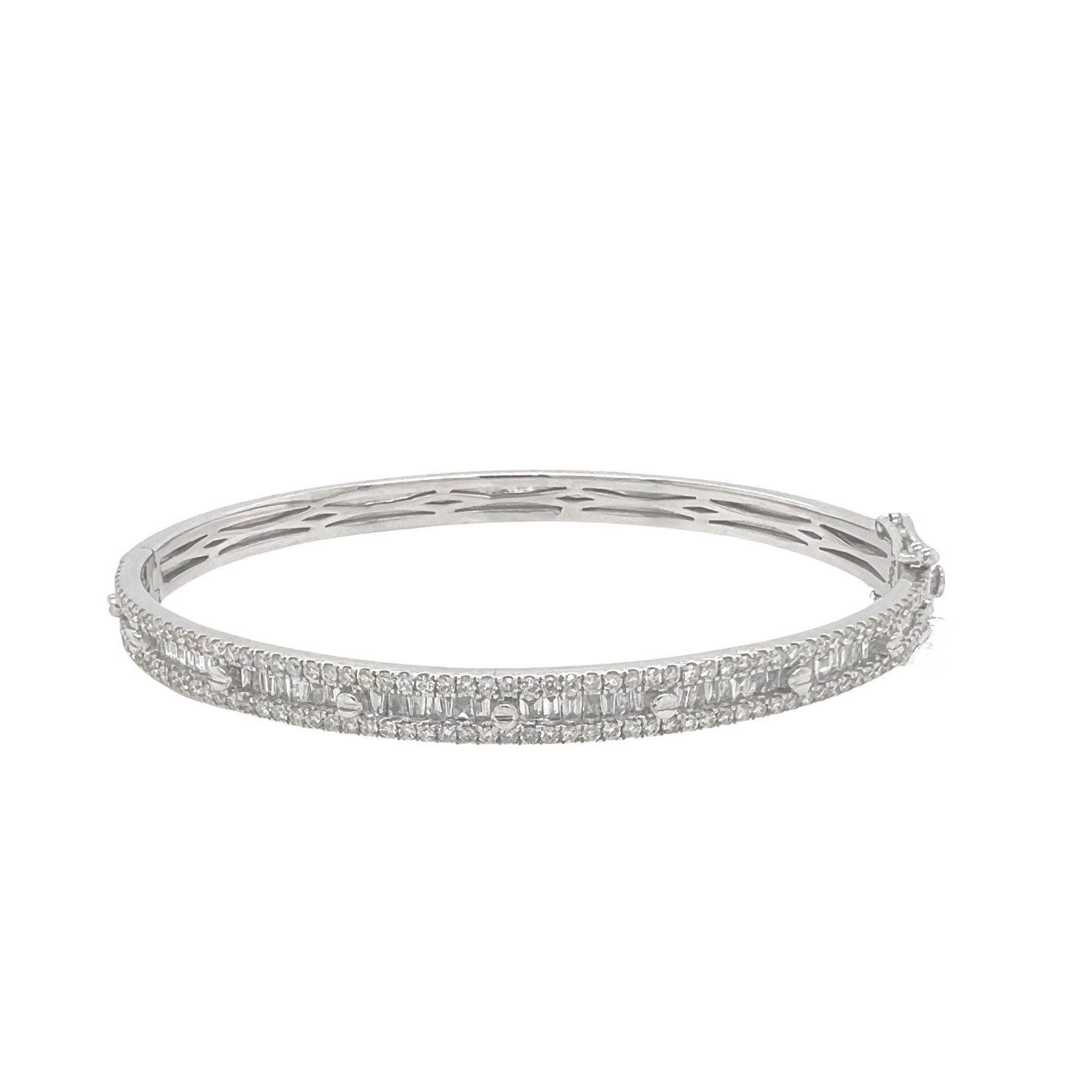 10K White Gold Baguette Diamond Bangle Bracelet 2.15 CT 7.5"