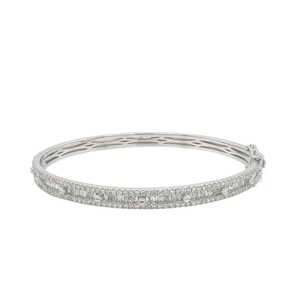 10K White Gold Baguette Diamond Bangle Bracelet 2.15 CT 7.5