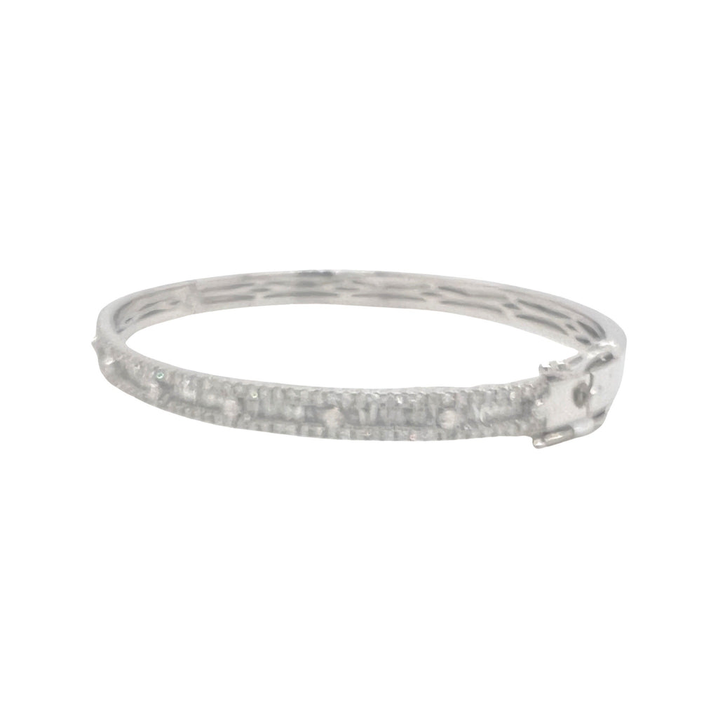 10K White Gold Baguette Diamond Bangle Bracelet 2.15 CT 7.5"