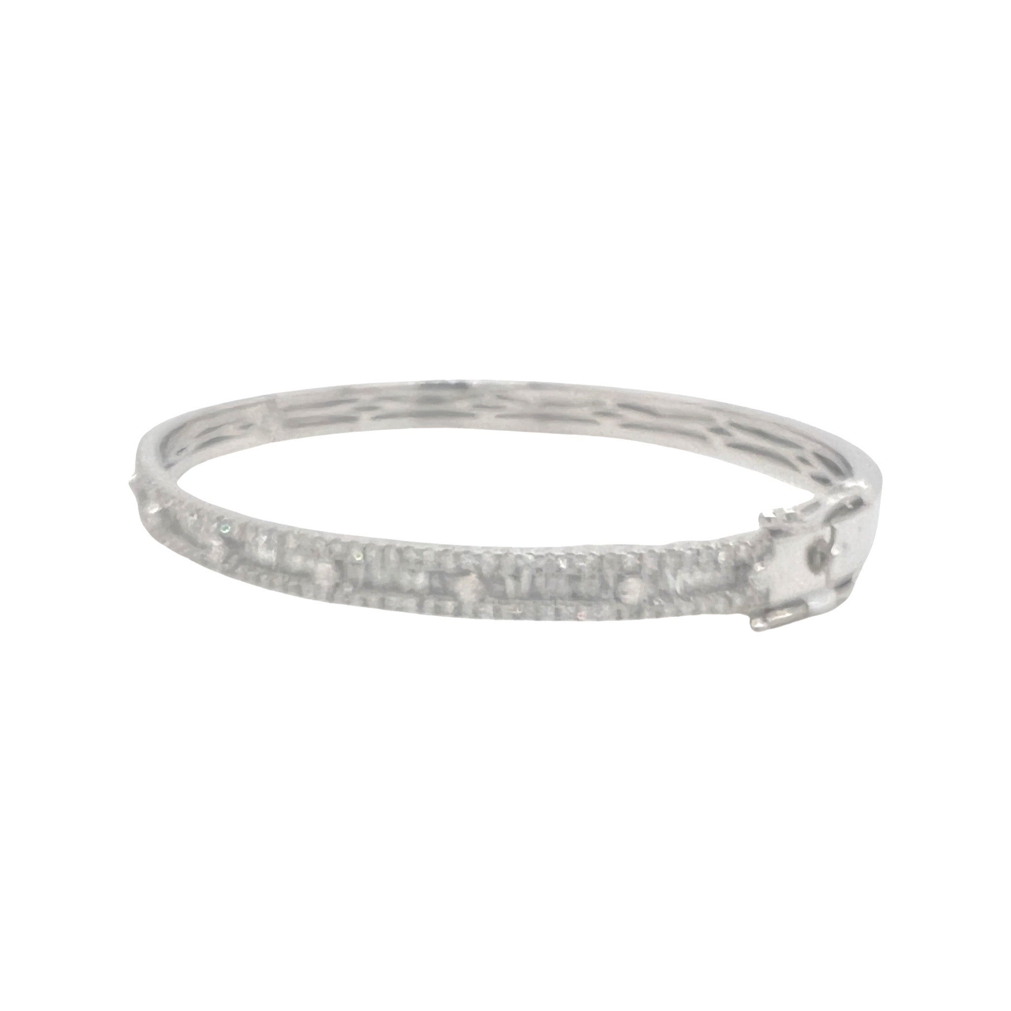 10K White Gold Baguette Diamond Bangle Bracelet 2.15 CT 7.5"
