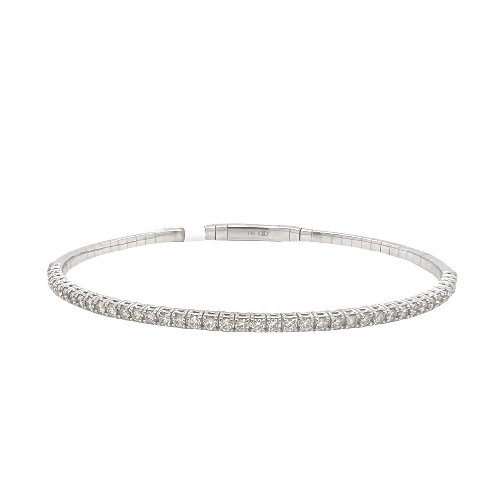 14K White Gold 2.5MM 1 Row Flex Diamond Bangle Bracelet 1.0 CT 7.5"