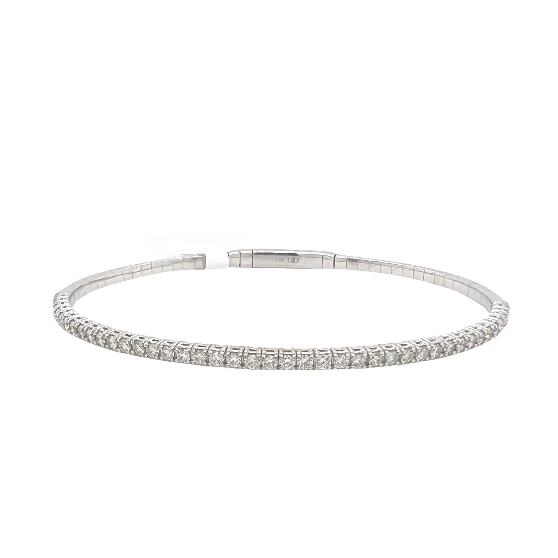 14K White Gold 2.5MM 1 Row Flex Diamond Bangle Bracelet 1.0 CT 7.5"