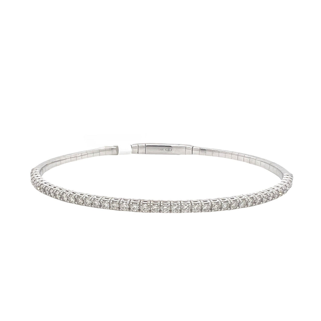 14K White Gold 2.5MM 1 Row Flex Diamond Bangle Bracelet 1.0 CT 7.5