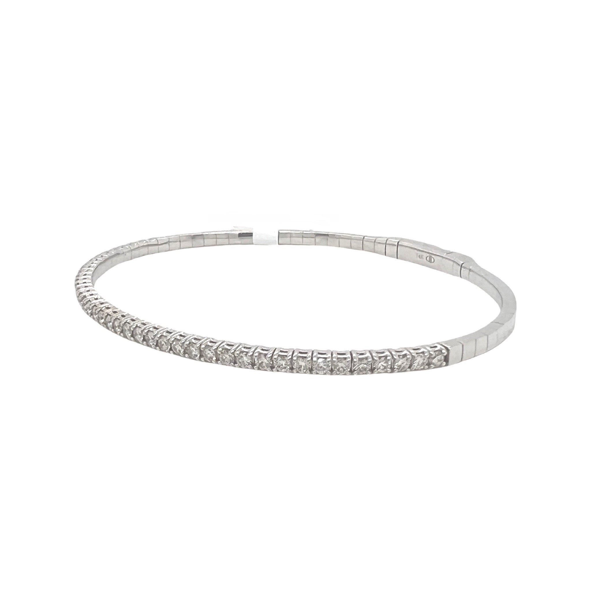 14K White Gold 2.5MM 1 Row Flex Diamond Bangle Bracelet 1.0 CT 7.5"