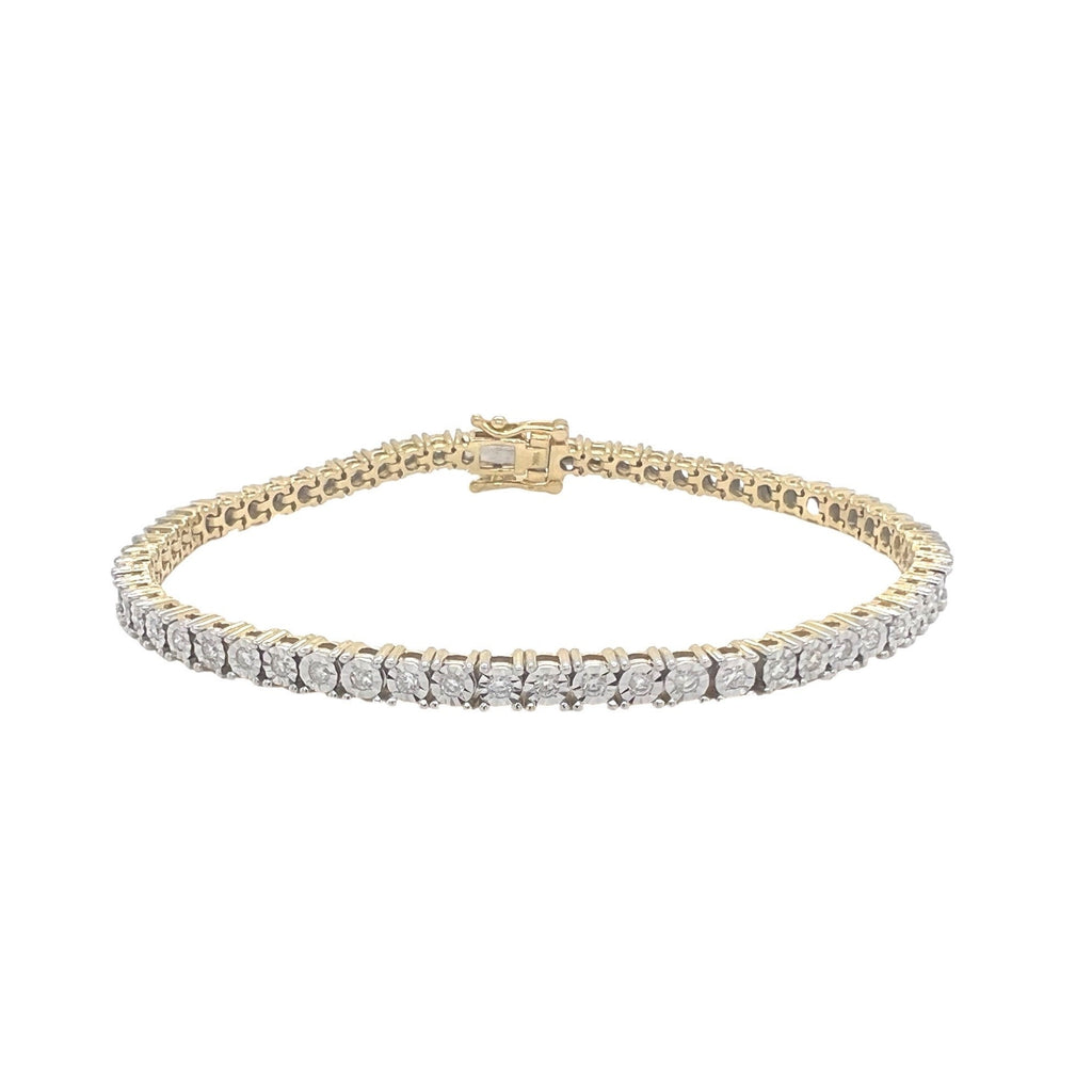 10K Yellow Gold 4MM Miracle 1 Row Tennis Diamond Bracelet 1.59 CT 8.5"