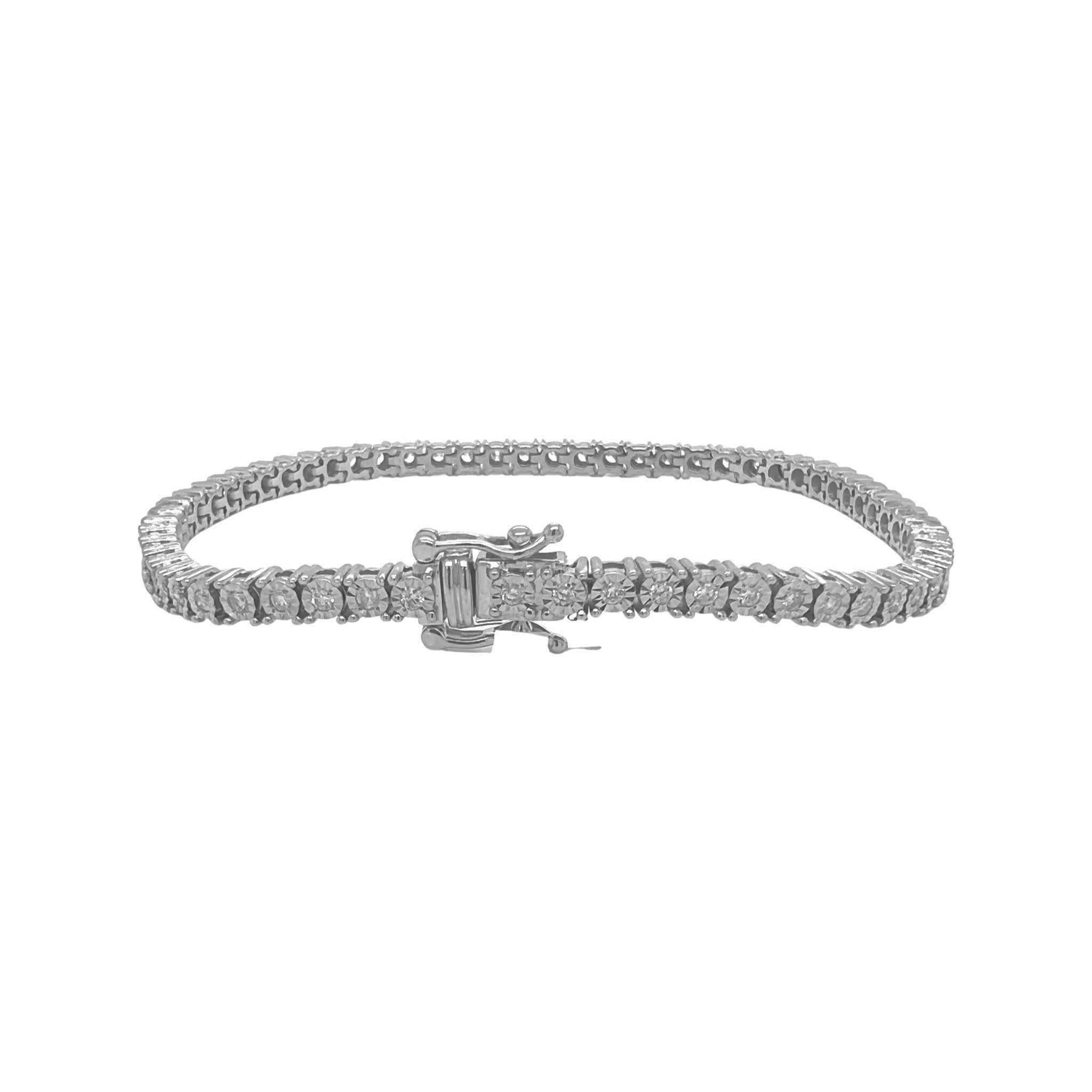 10K White Gold 4MM Miracle 1 Row Tennis Diamond Bracelet 1.59 CT 8.5"