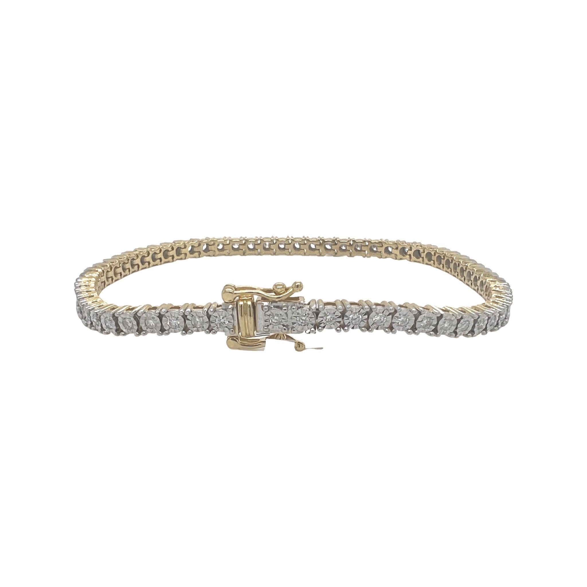 10K Yellow Gold 4MM Miracle 1 Row Tennis Diamond Bracelet 1.59 CT 8.5"