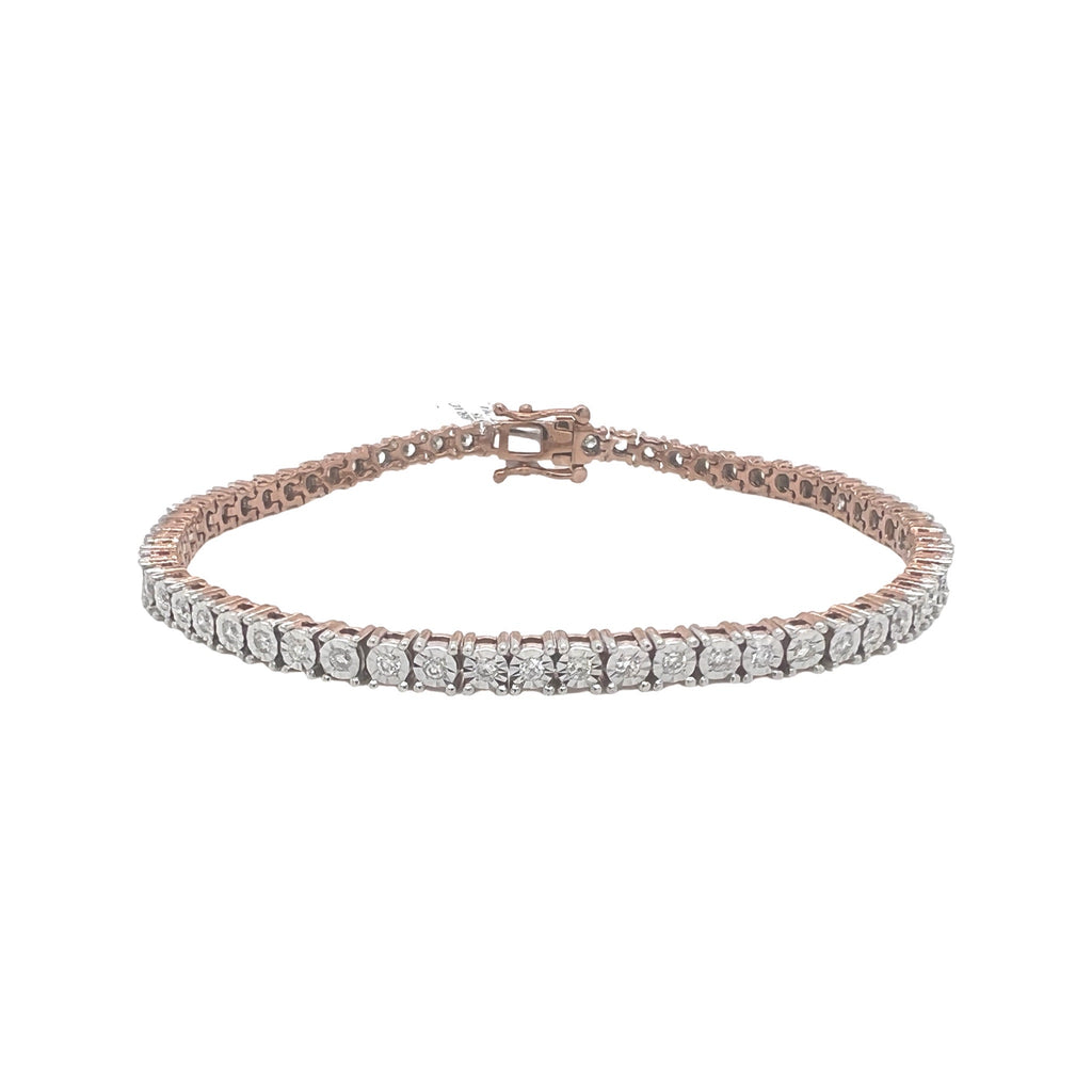 10K Rose Gold 4MM Miracle 1 Row Tennis Diamond Bracelet 1.53 CT 8.25"
