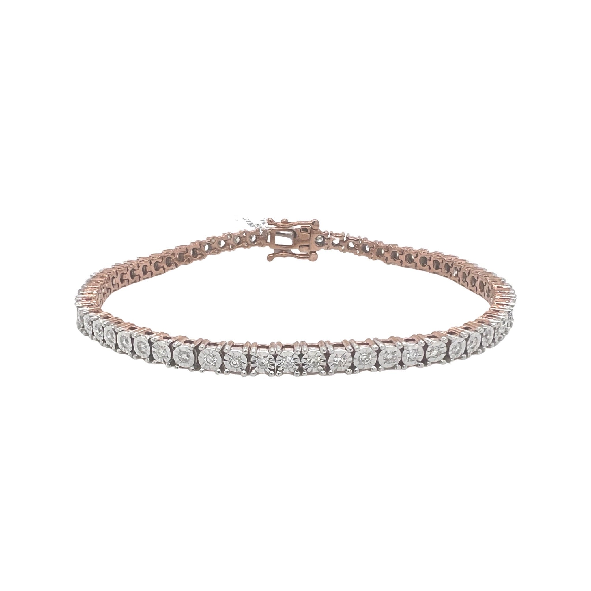 10K Rose Gold 4MM Miracle 1 Row Tennis Diamond Bracelet 1.53 CT 8.25"