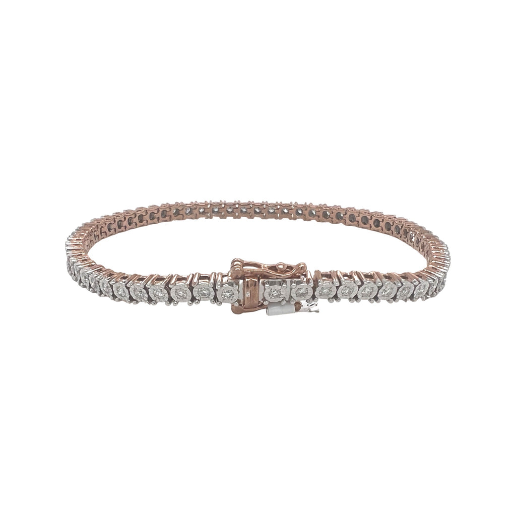 10K Rose Gold 4MM Miracle 1 Row Tennis Diamond Bracelet 1.53 CT 8.25"