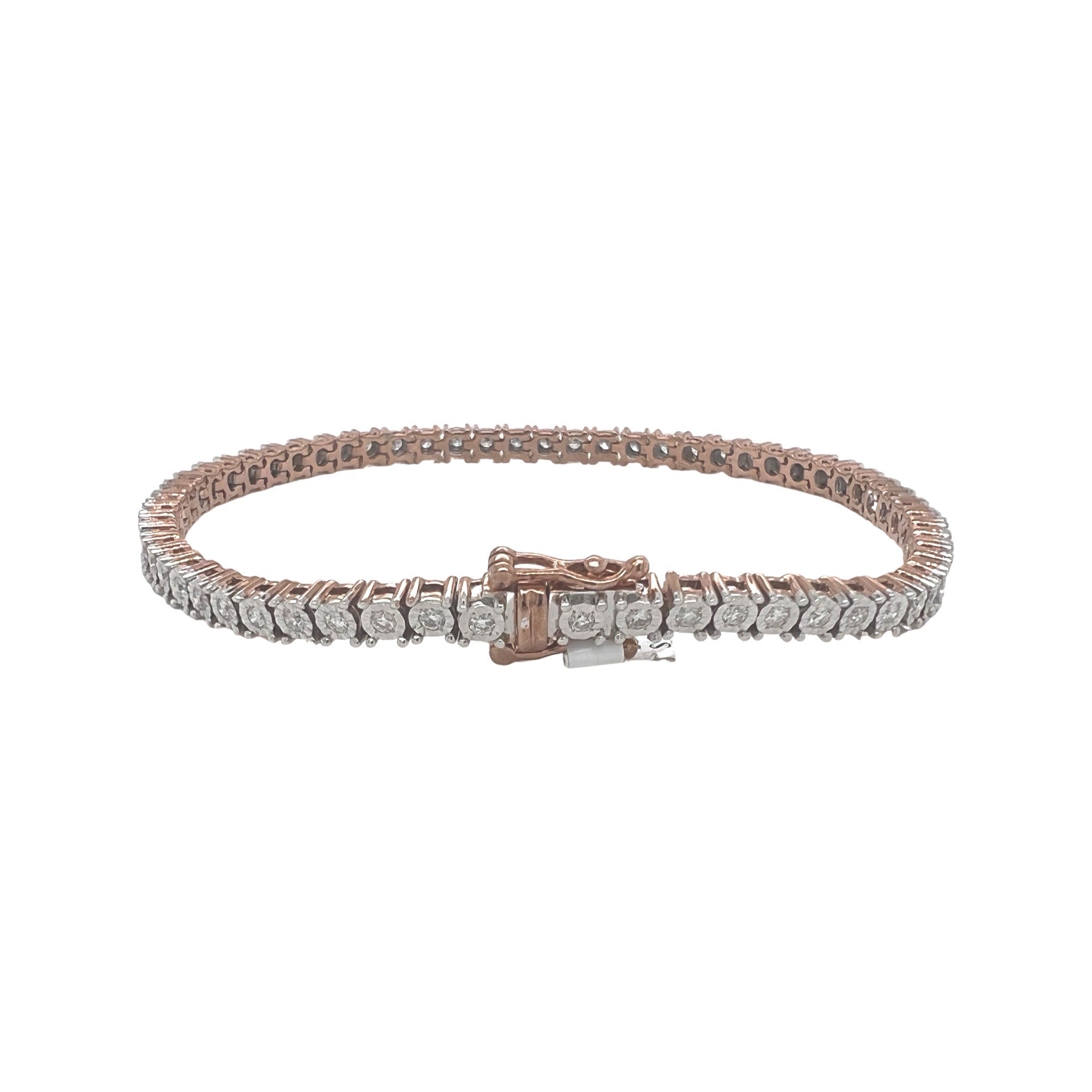 10K Rose Gold 4MM Miracle 1 Row Tennis Diamond Bracelet 1.53 CT 8.25"