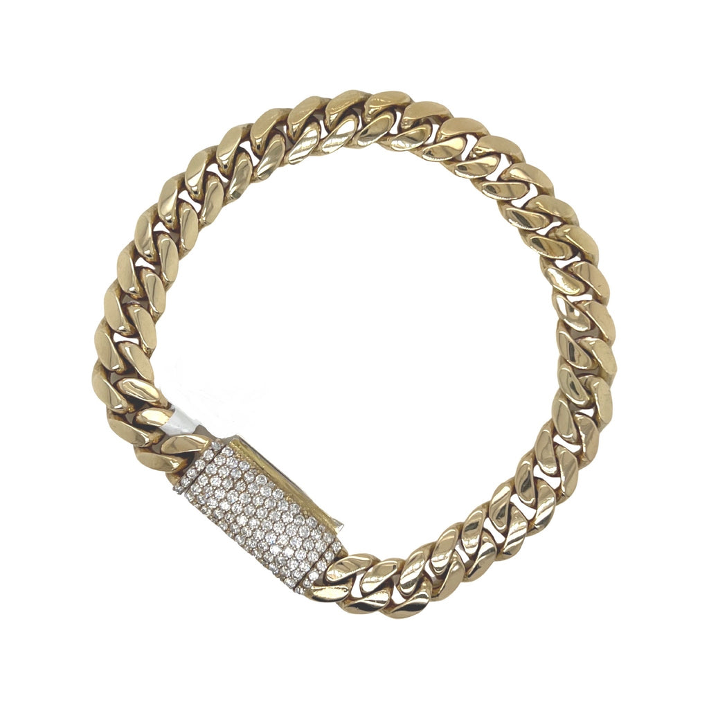 14K Yellow Gold 9MM Miami Cuban Diamond Lock Bracelet 2.0 CT 8.5"