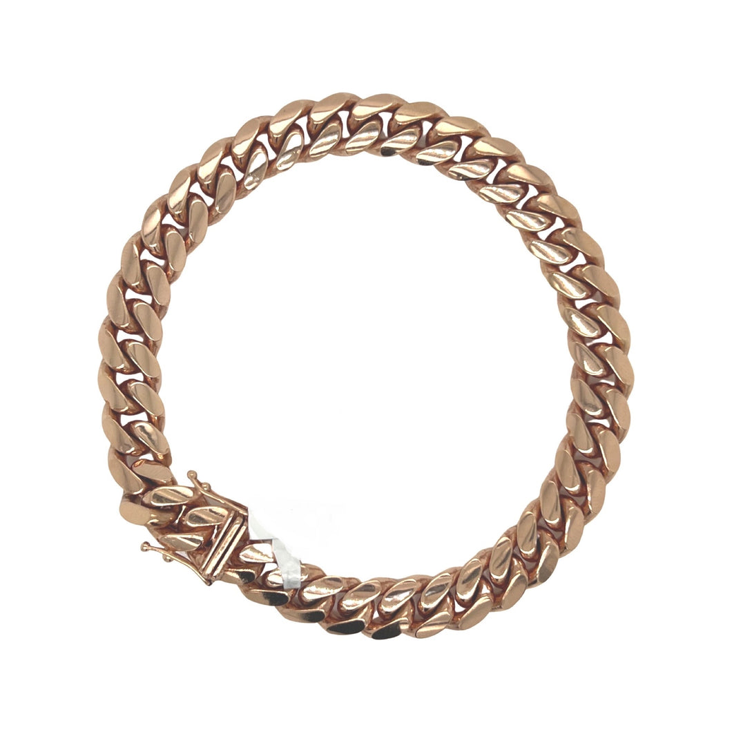 Solid 10K Rose Gold 9MM Miami Cuban Bracelet 7.5