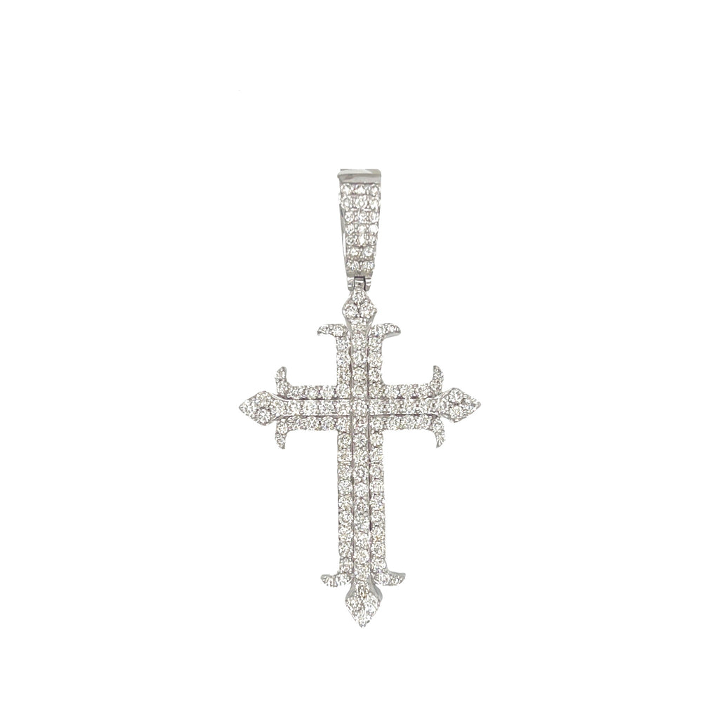 14K White Gold Designer Diamond Cross Pendant 2.35 CT 2.1"