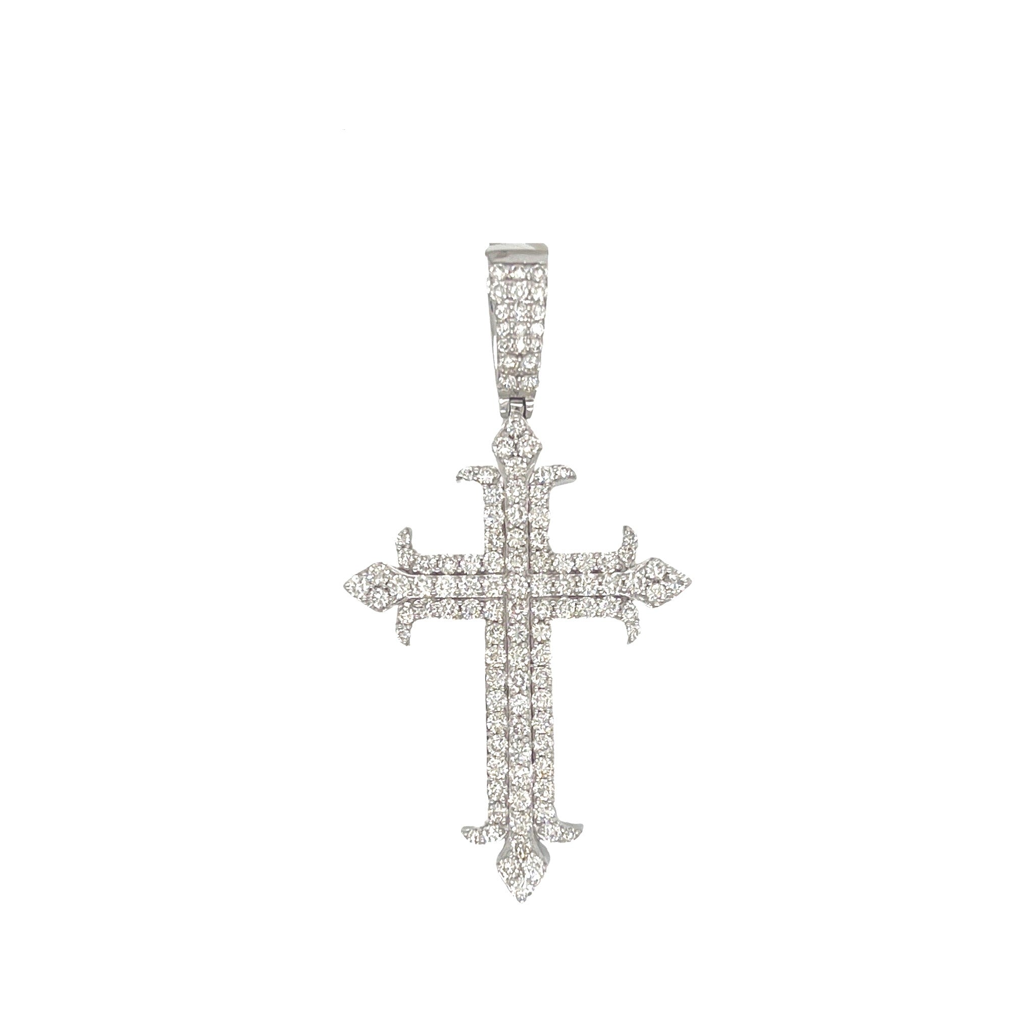 14K White Gold Designer Diamond Cross Pendant 2.35 CT 2.1"