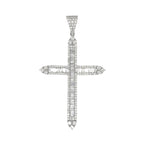 10K White Gold Baguette Diamond Cross Pendant 2.77 CT 2.5"