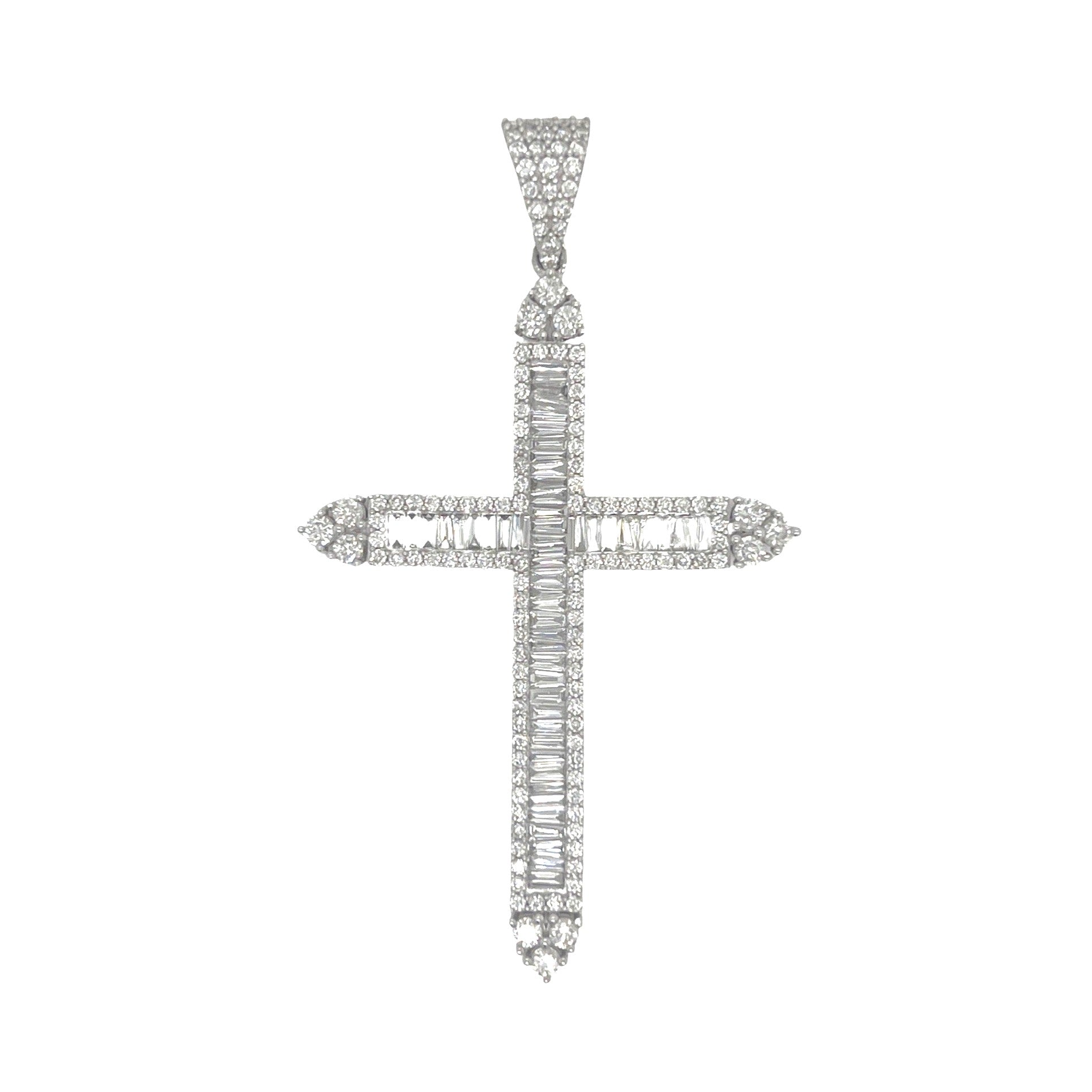 10K White Gold Baguette Diamond Cross Pendant 2.77 CT 2.5"