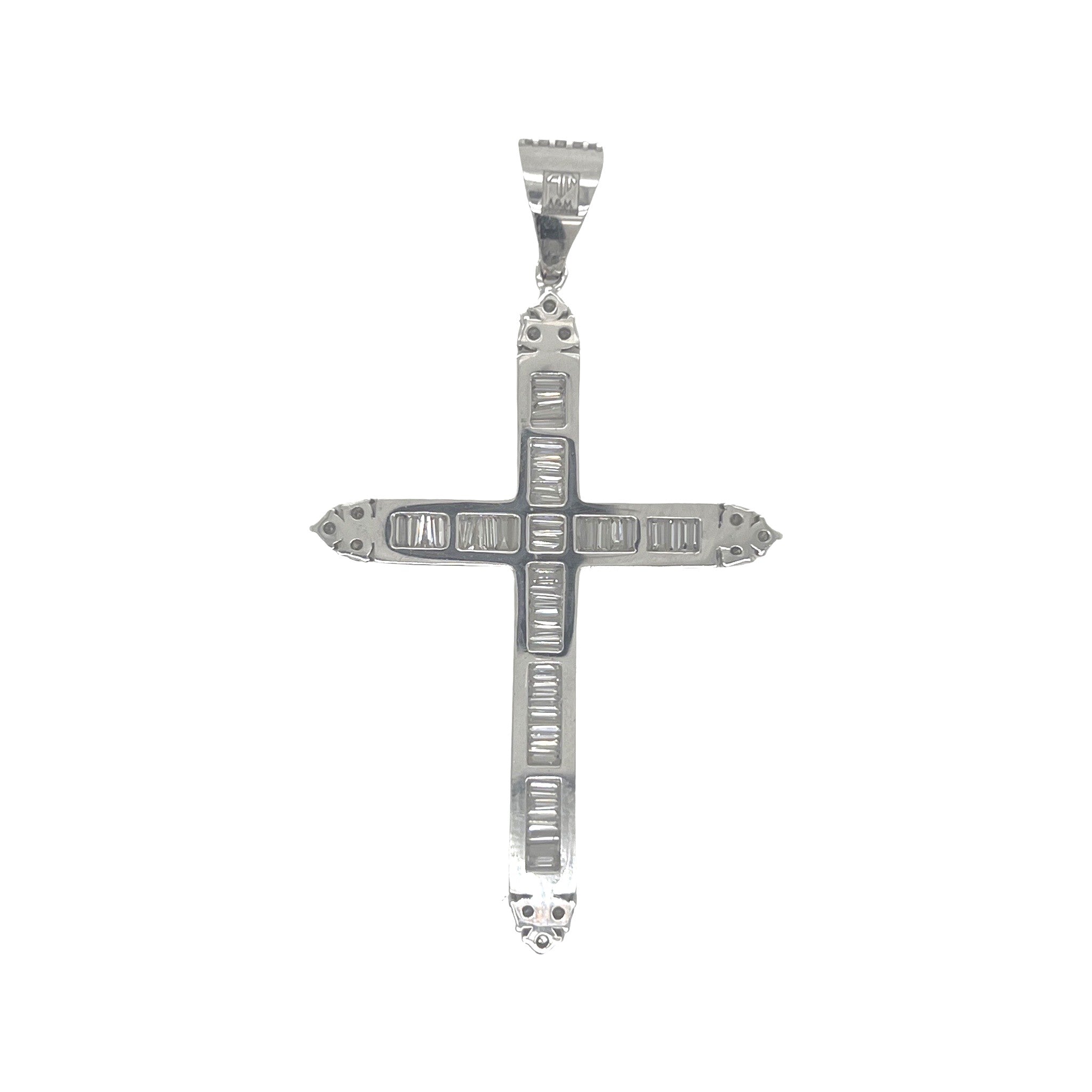 10K White Gold Baguette Diamond Cross Pendant 2.77 CT 2.5"