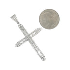 10K White Gold Baguette Diamond Cross Pendant 2.77 CT 2.5"