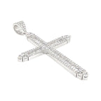 10K White Gold Baguette Diamond Cross Pendant 2.77 CT 2.5"