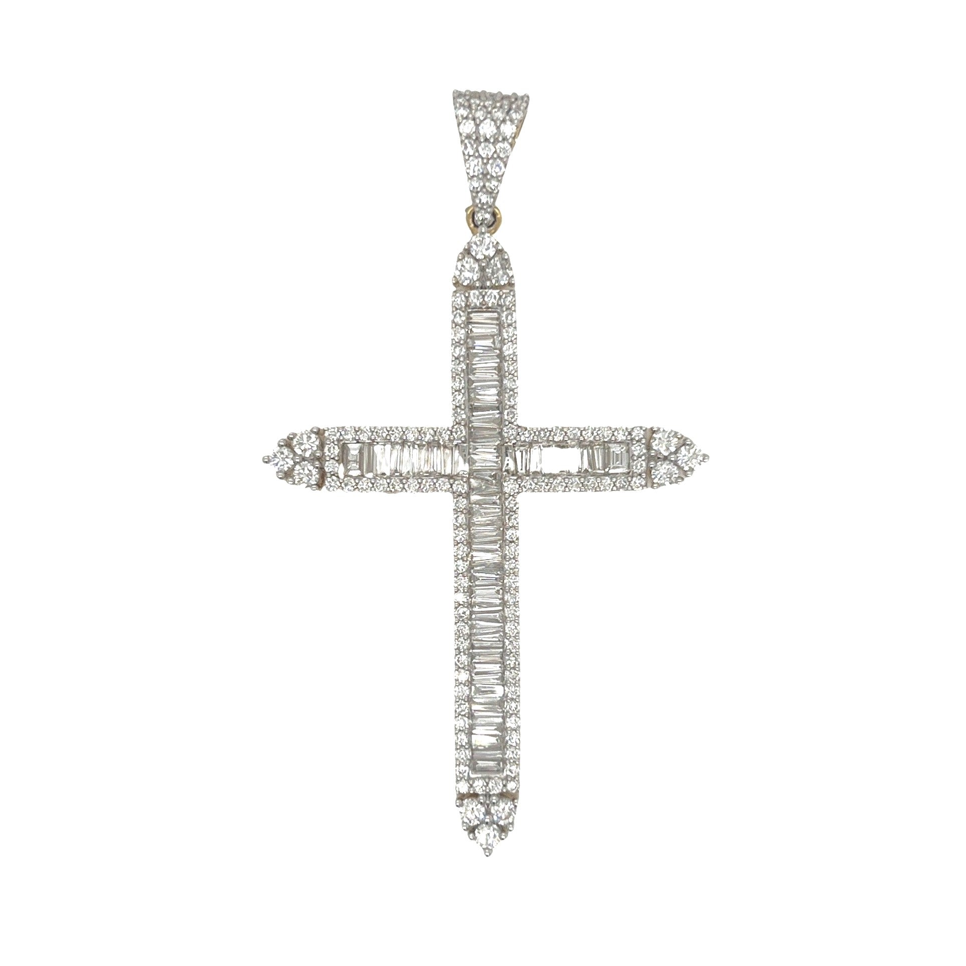 10K Yellow Gold Baguette Diamond Cross Pendant 3.07 CT 2.5"
