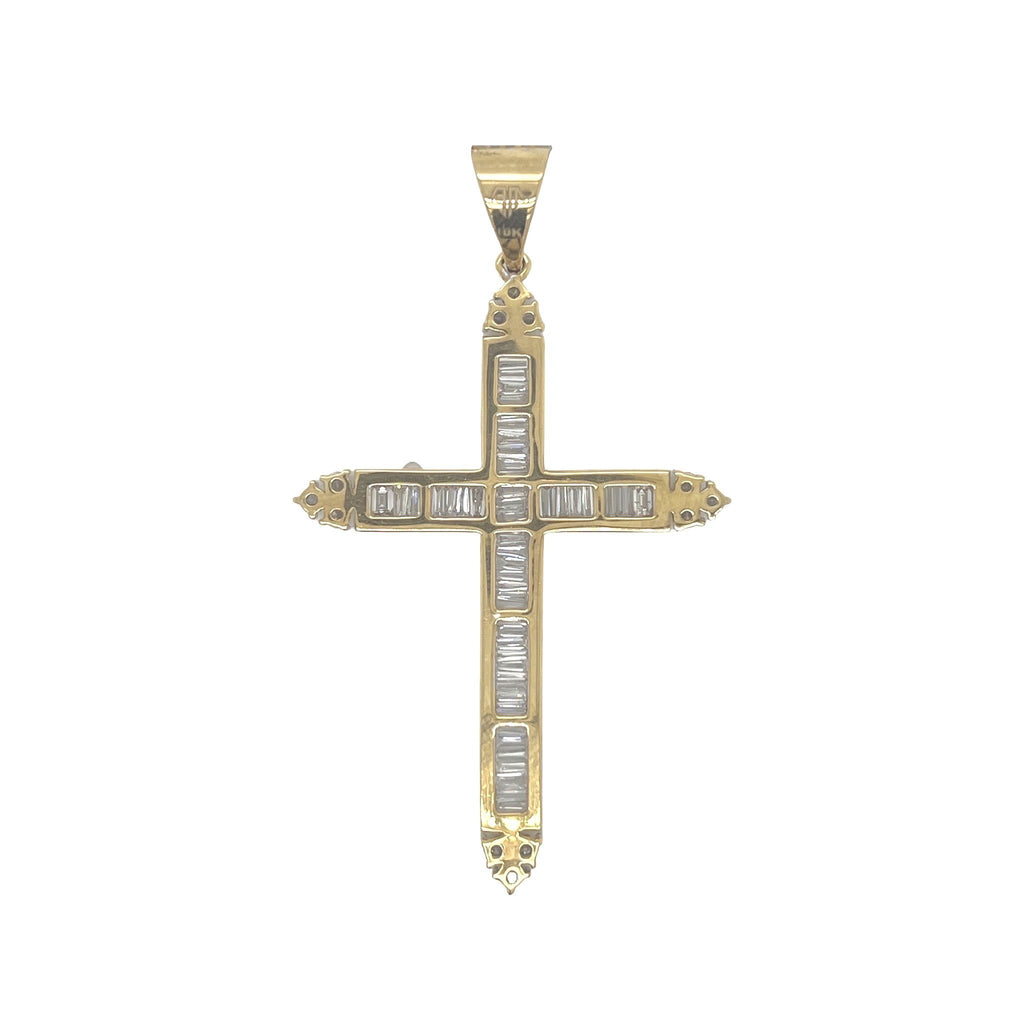 10K Yellow Gold Baguette Diamond Cross Pendant 3.07 CT 2.5"