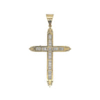 10K Yellow Gold Baguette Diamond Cross Pendant 3.07 CT 2.5"
