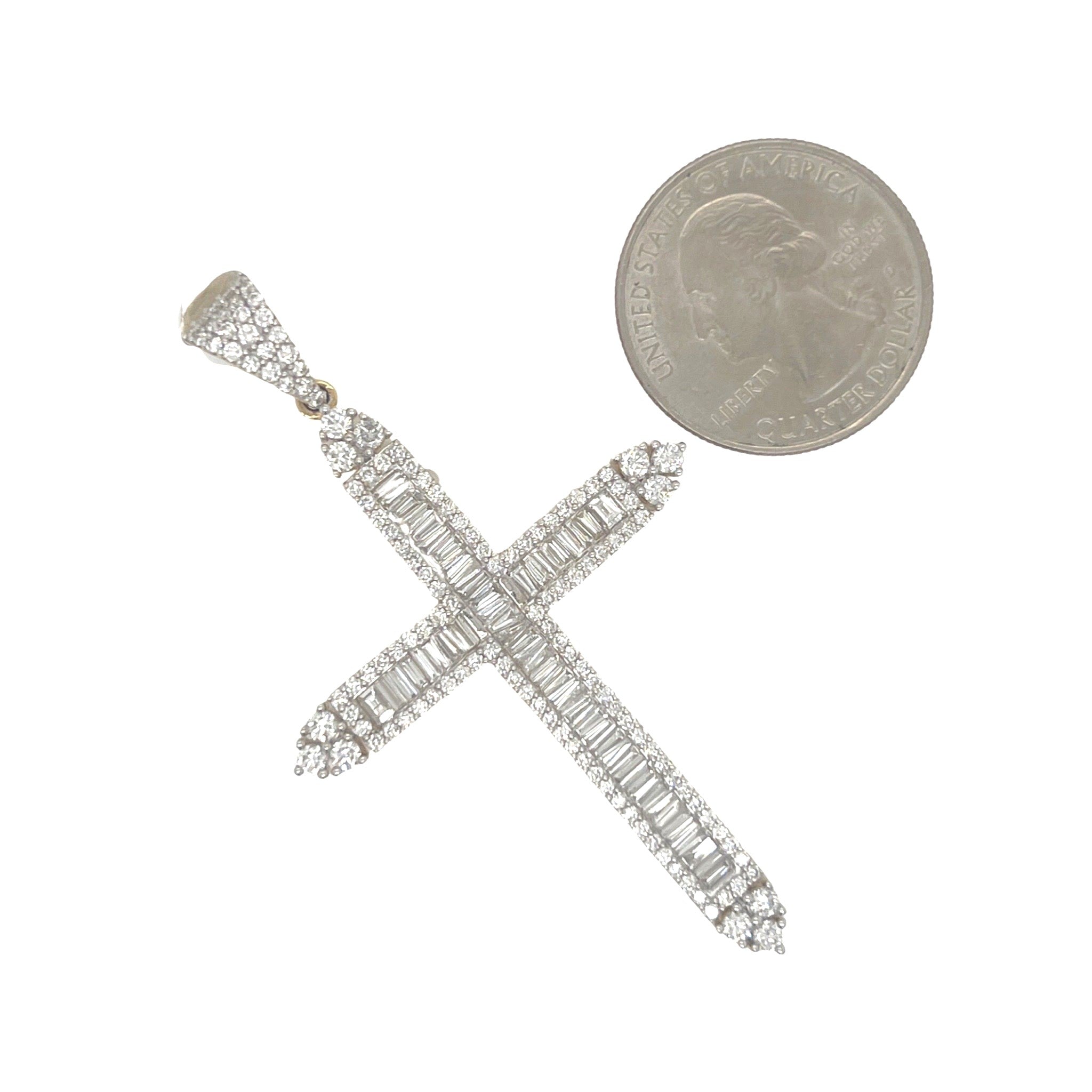 10K Yellow Gold Baguette Diamond Cross Pendant 3.07 CT 2.5"