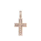 10K Rose Gold Baguette Diamond Cross Pendant 2.27 CT 2.1"