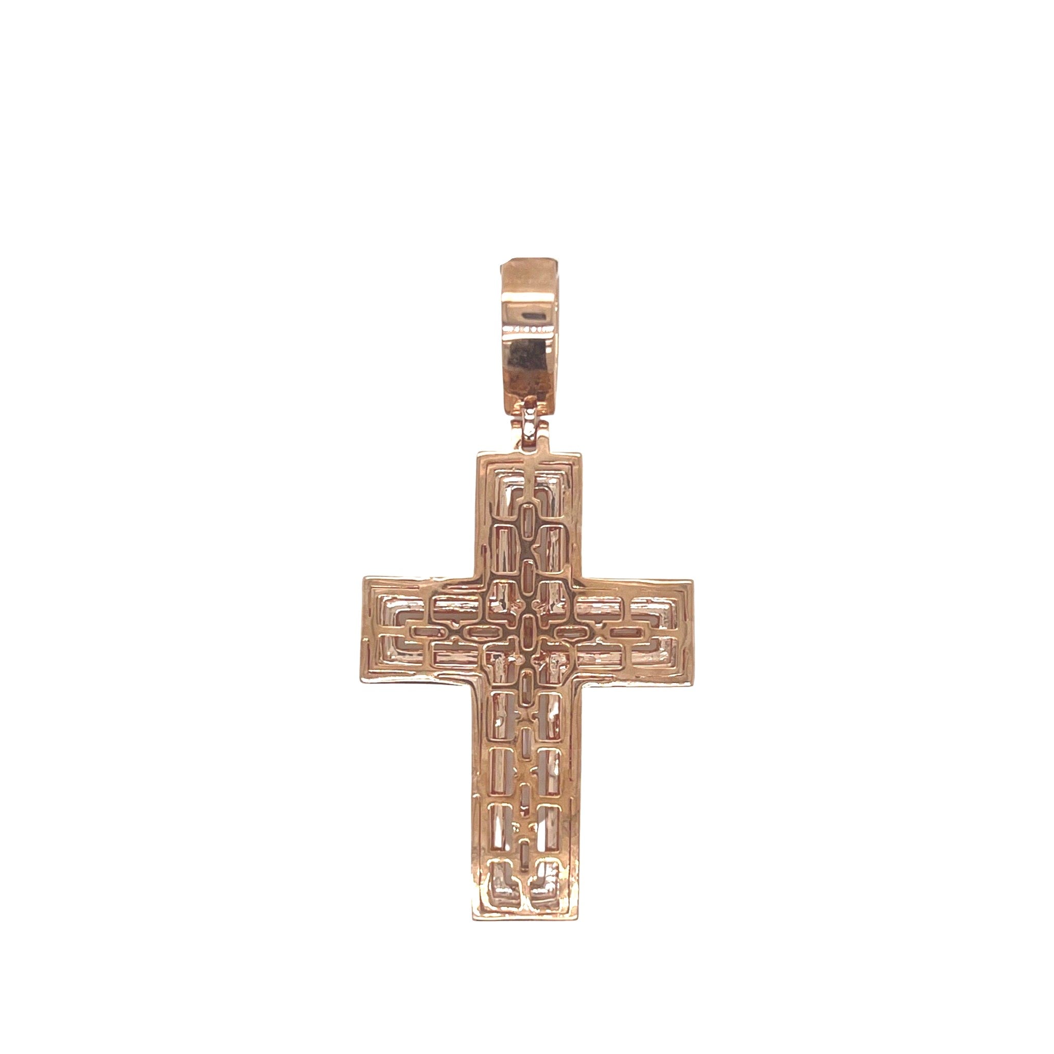 10K Rose Gold Baguette Diamond Cross Pendant 2.27 CT 2.1"