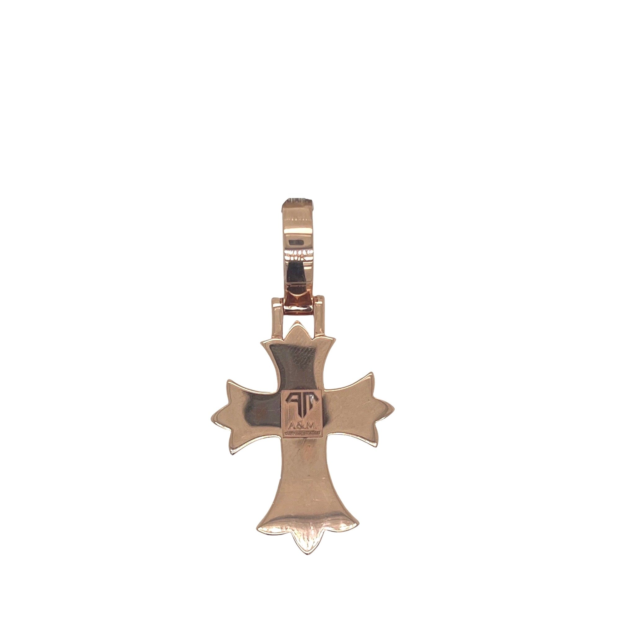 10K Rose Gold Designer Emerald VS Diamond Cross Pendant 2.10 CT 1.8"