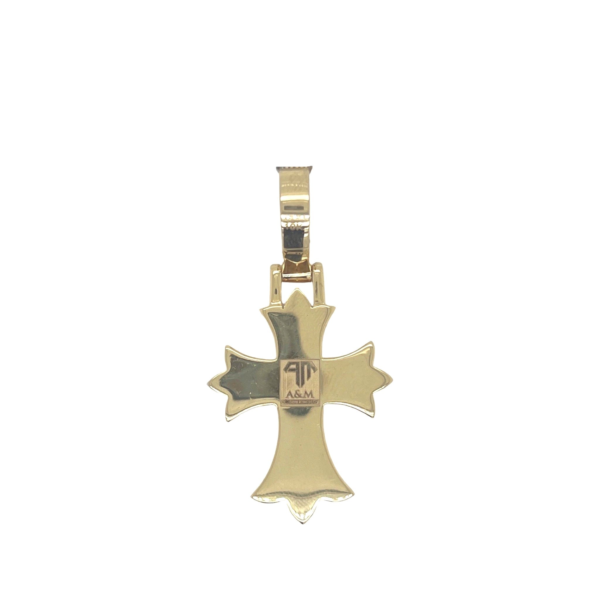 10K Yellow Gold Designer Emerald VS Diamond Cross Pendant 2.10 CT 1.8"